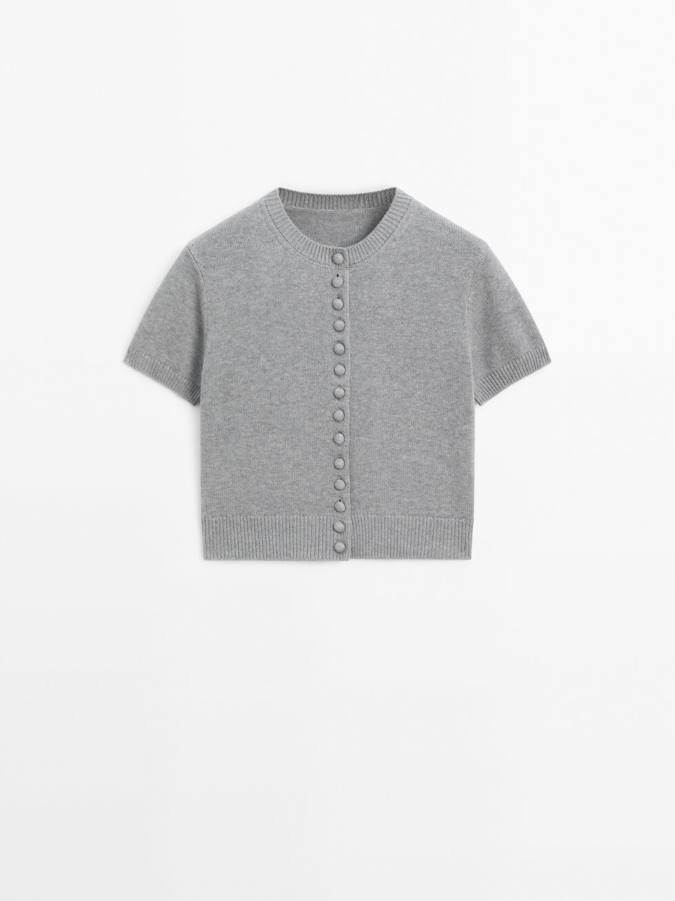 Strikket cardigan i uldblanding med overtrukne knapper