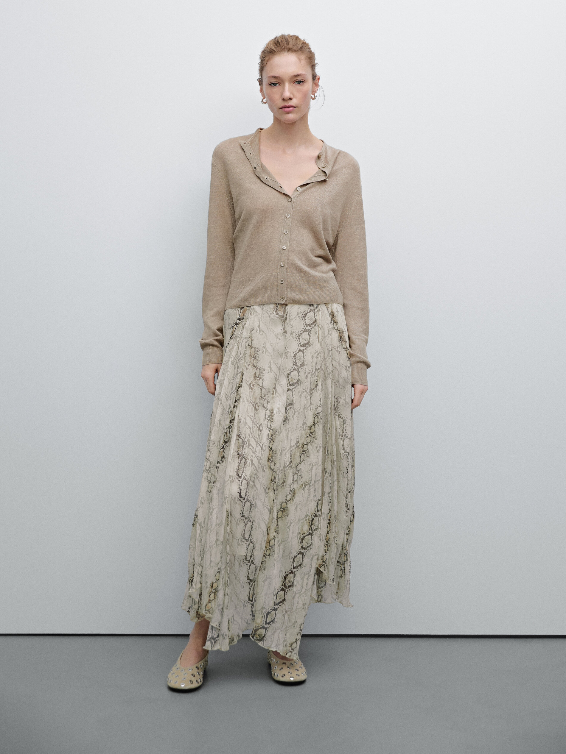 Cardigan En Maille Légère 100 % Lin - Marron Taupe - Xs - Massimo Dutti - Femme