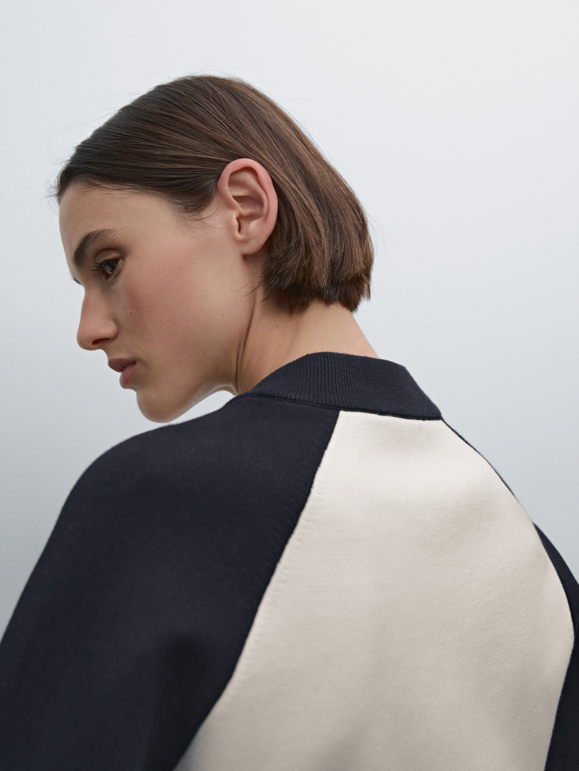 Cardigan Bomber Contrastant En Coton Mélangé - Bleu Marine - S - Massimo Dutti - Femme