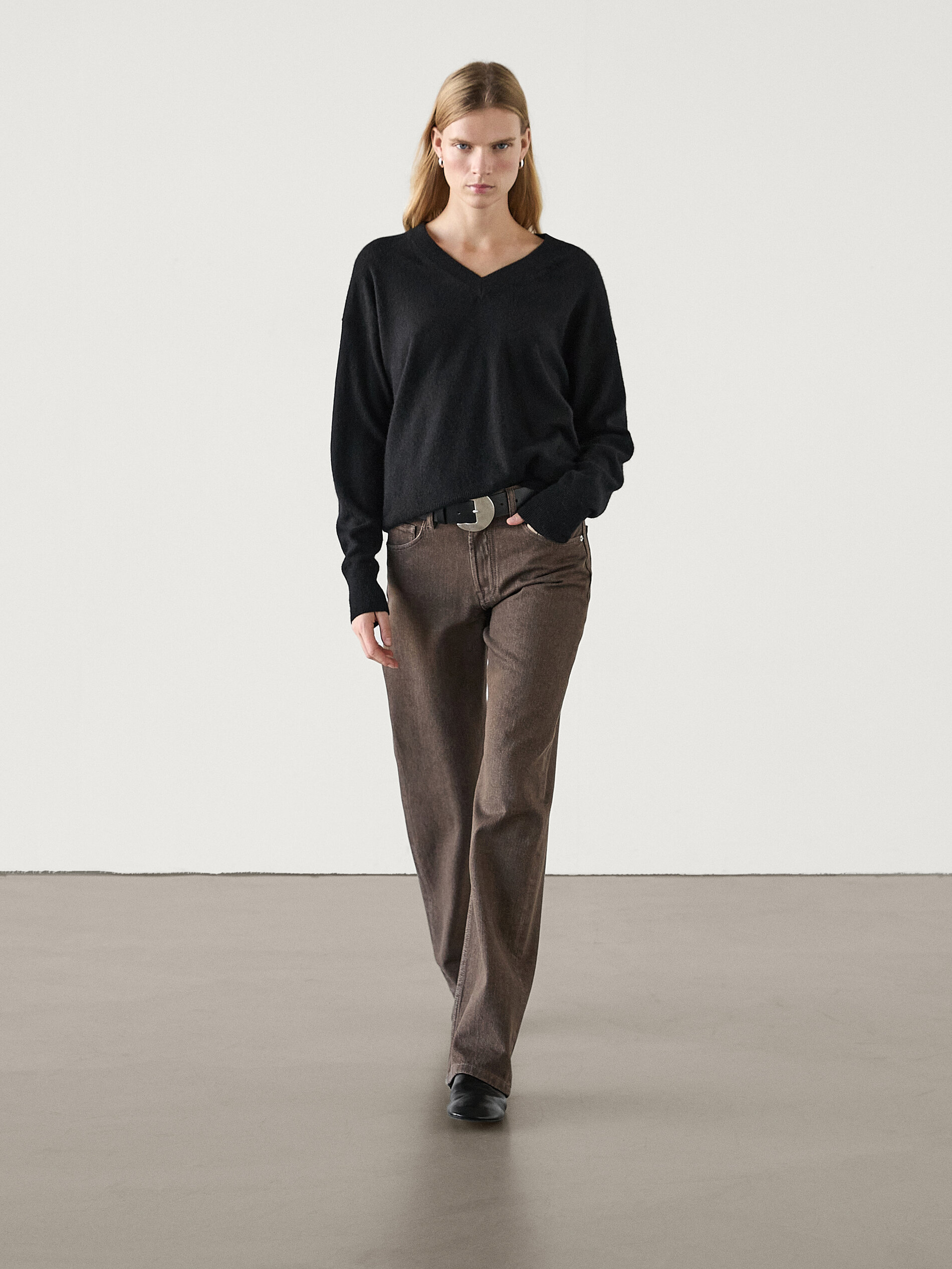 Pull En Maille 100 % Cachemire À Col En V - Noir - Xs - Massimo Dutti - Femme
