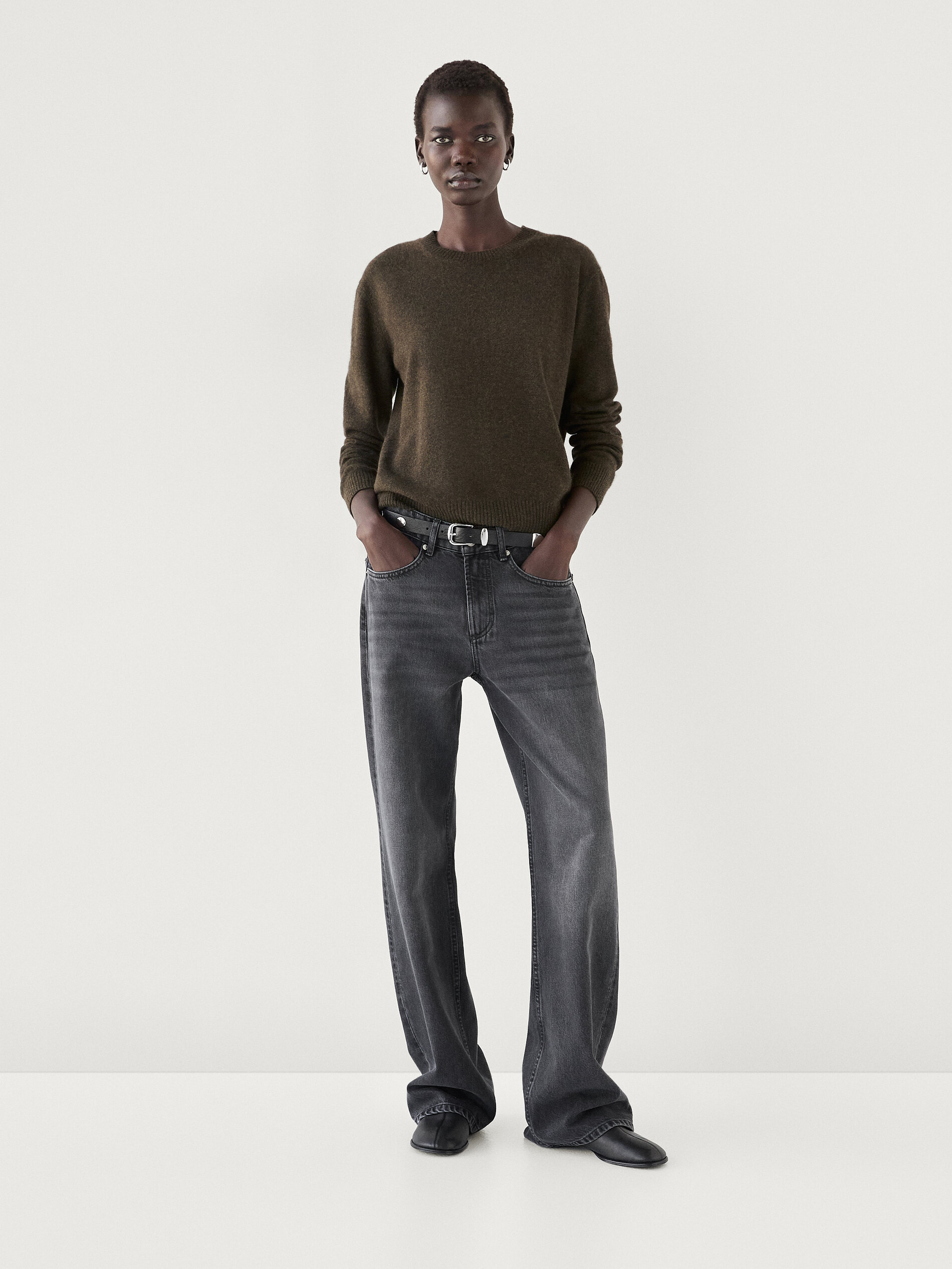 Pull En Maille 100 % Cachemire - Kaki Sombre - S - Massimo Dutti - Femme