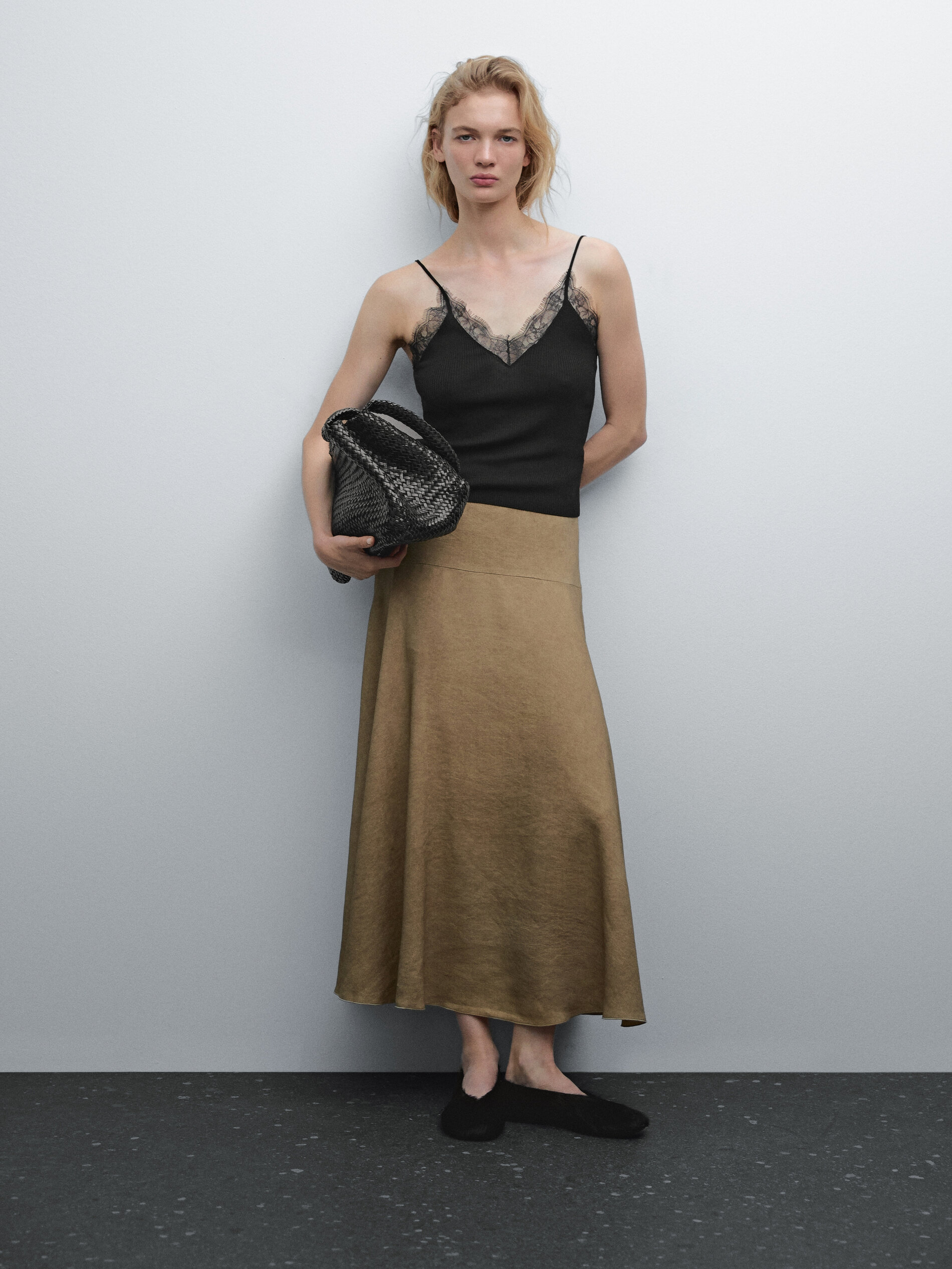 Top Nuisette À Dentelle - Noir - Xs - Massimo Dutti - Femme