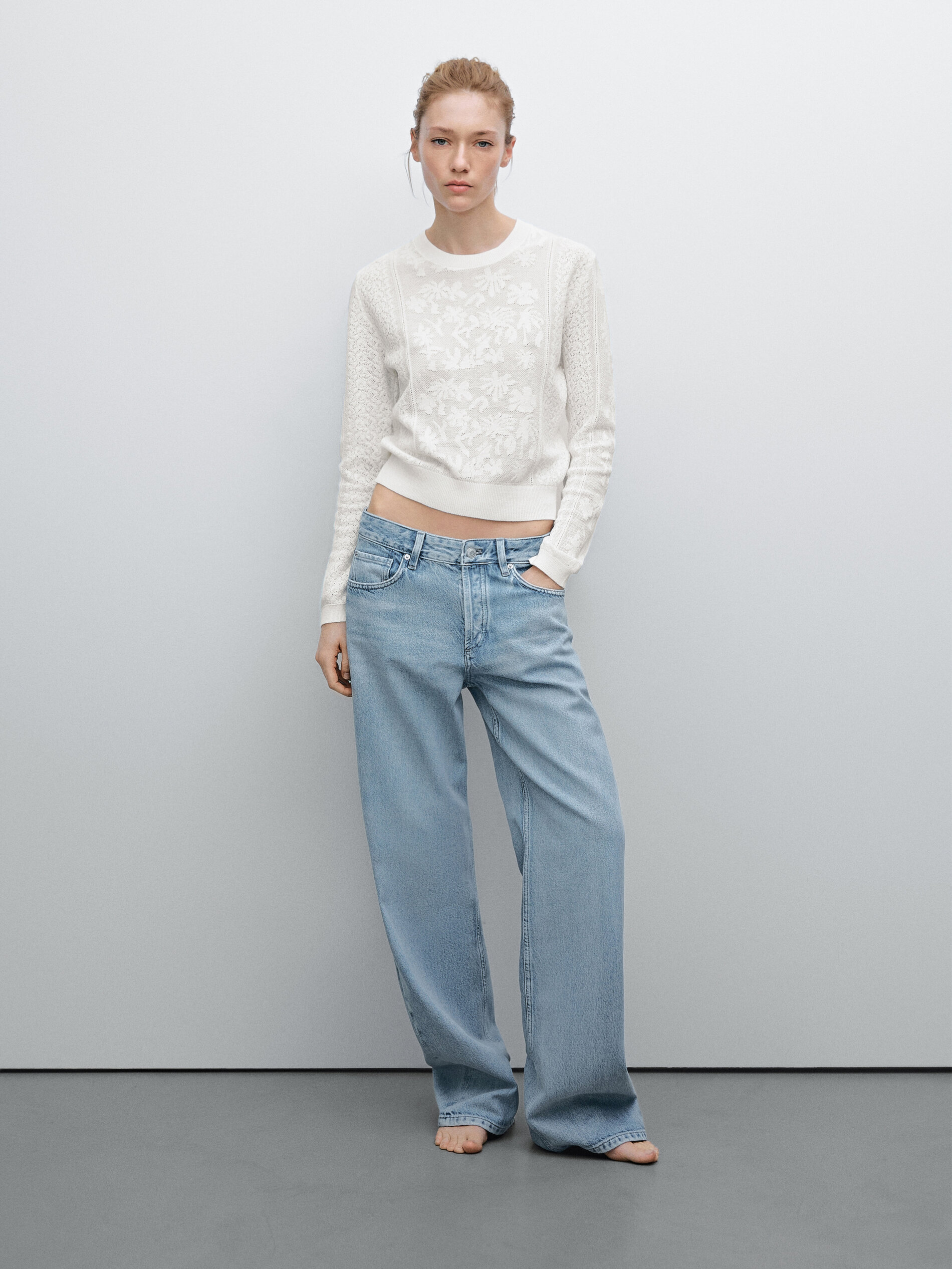 Pull En Maille À Dentelle Ajourée - Cru - S - Massimo Dutti - Femme