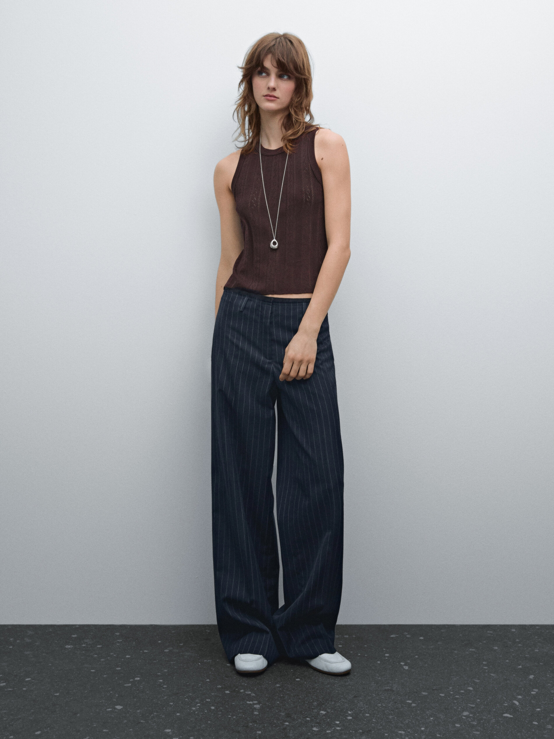 Top Maille Pointelle De Coton Mélangé - Grenat - M - Massimo Dutti - Femme