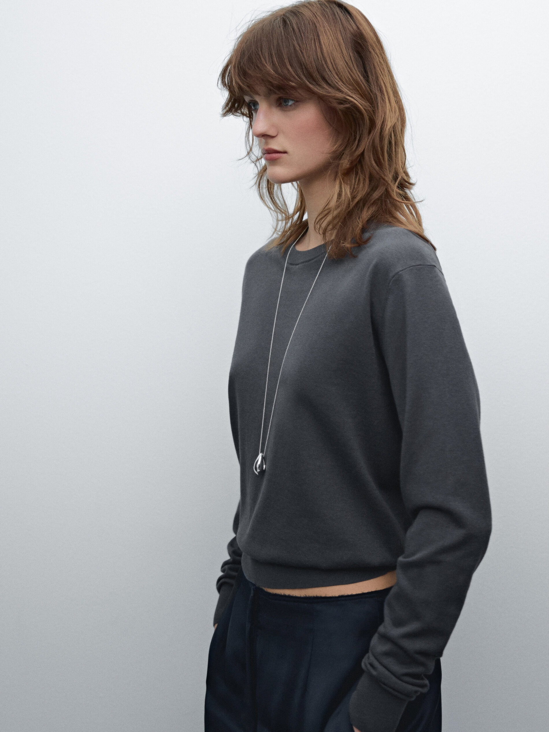 Pull En Maille De Coton Mélangé - Plomb - Xs - Massimo Dutti - Femme