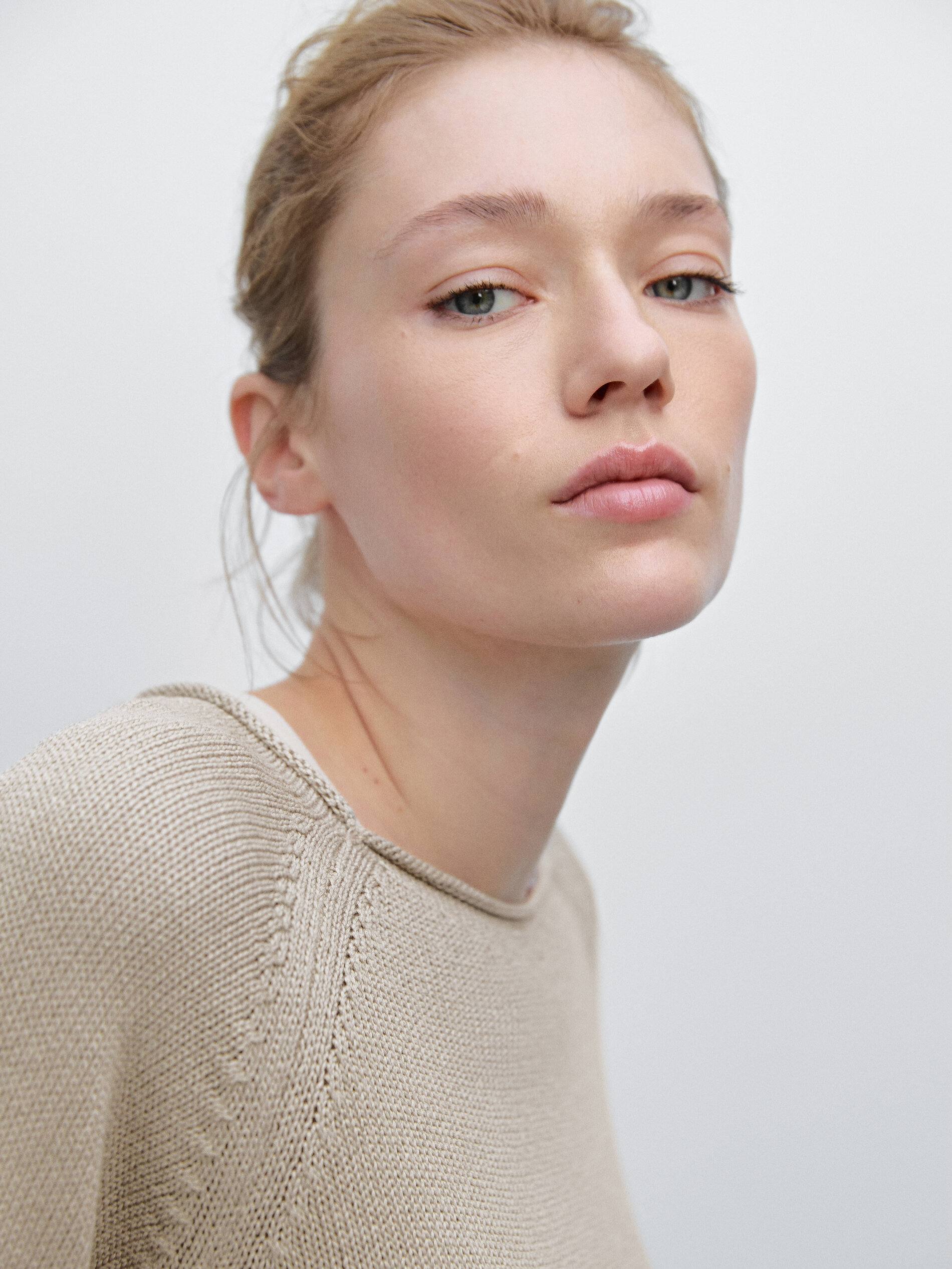 Pull En Maille Perlée Ajourée - Sable - S - Massimo Dutti - Femme