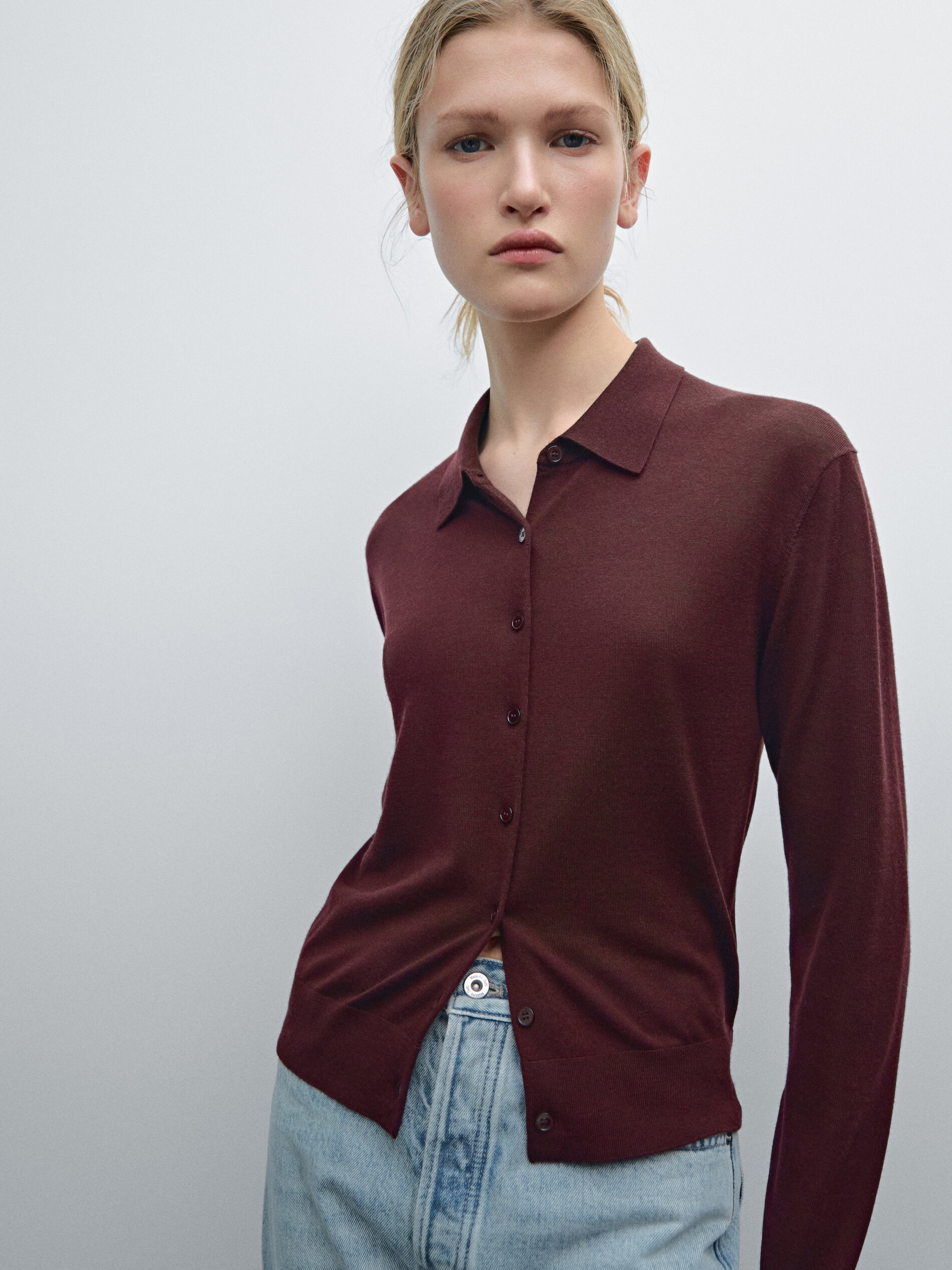 Cardigan 100 % Laine - Grenat - S - Massimo Dutti - Femme