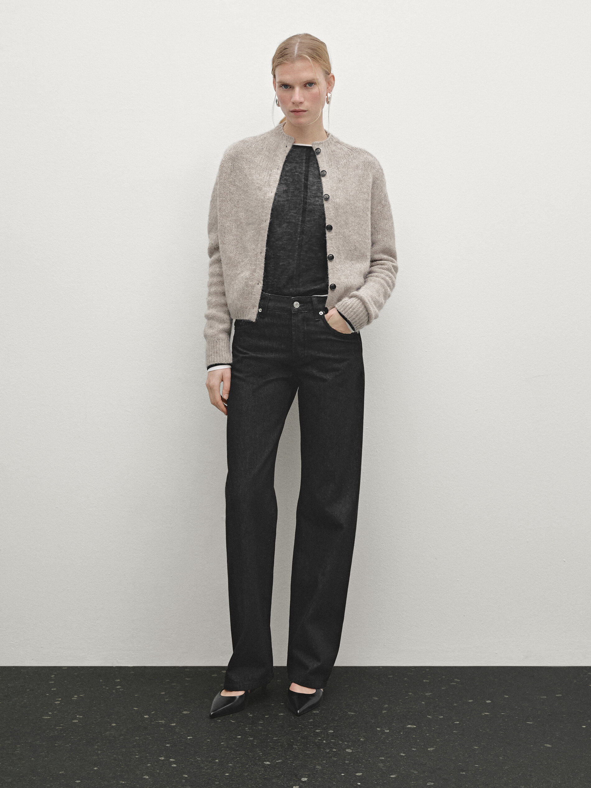 Cardigan Maille Chinée - Beige - L - Massimo Dutti - Femme