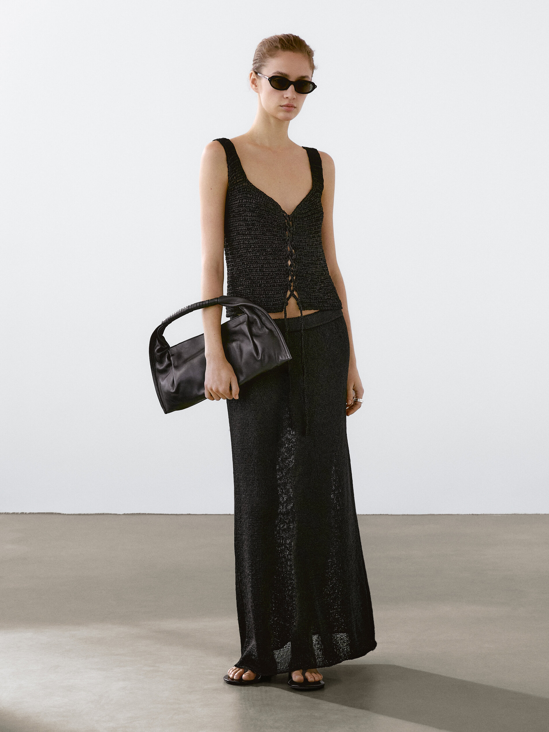 Top Corset En Maille Crochet - Noir - M - Massimo Dutti - Femme