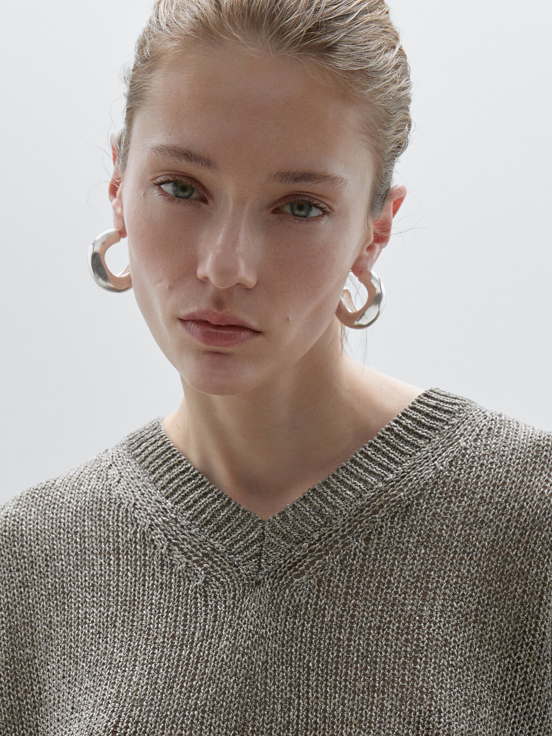 Pull En Maille Oversize À Manches Courtes - Marron Vigoré - S - Massimo Dutti - Femme