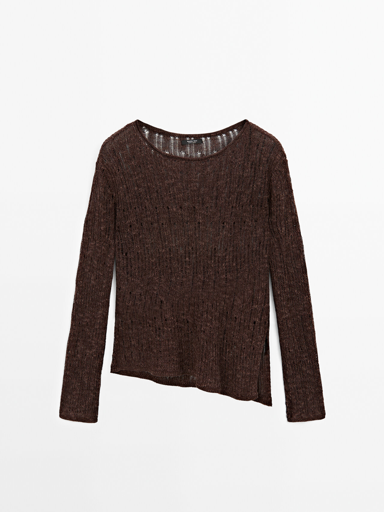 Massimo Dutti - Dame - Asymmetrisk Trøje Med Hulmønster - Brun - Xs