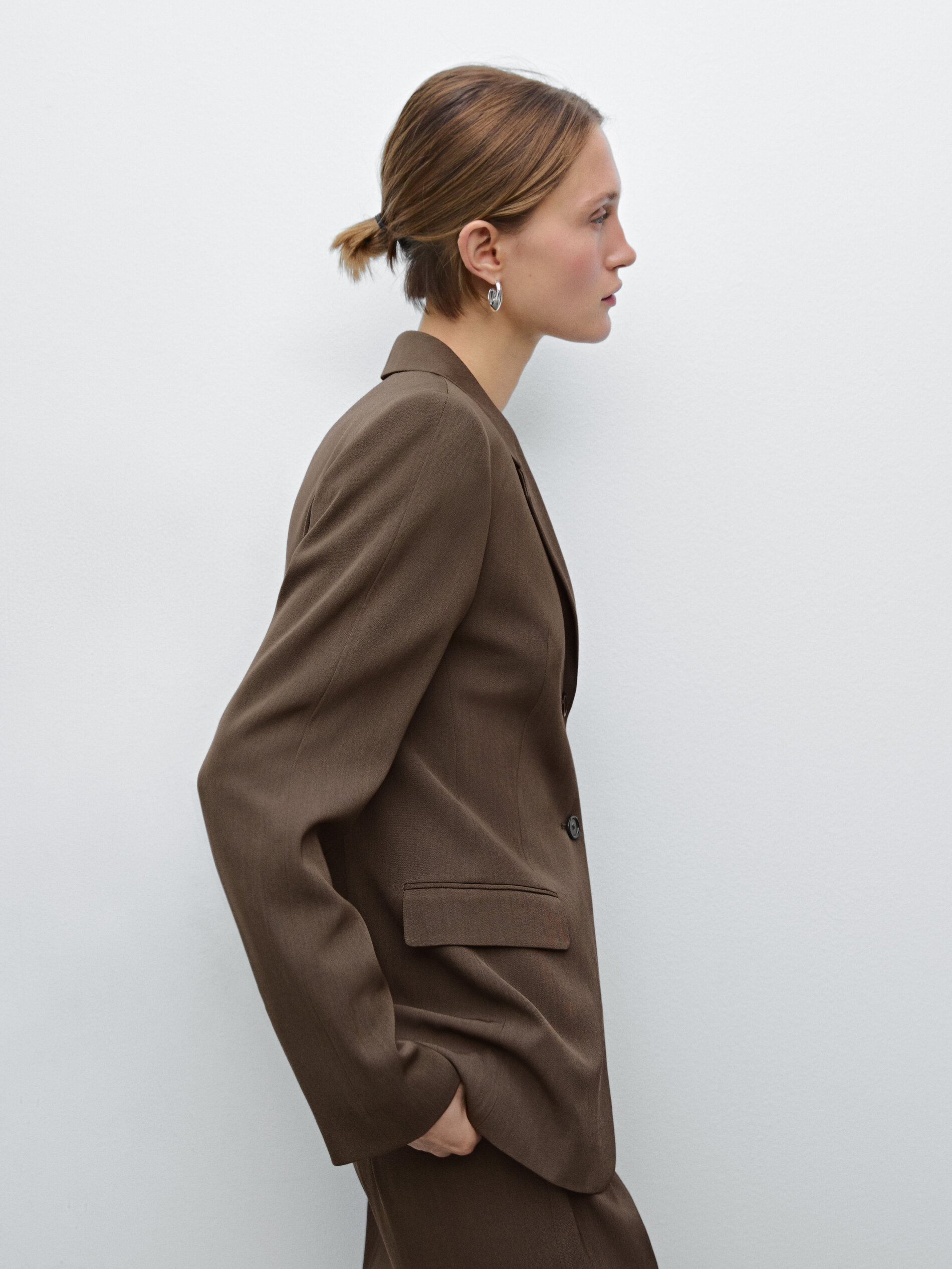 Blazer Cintré En Laine Mélangée - Vison - 38 - Massimo Dutti - Femme