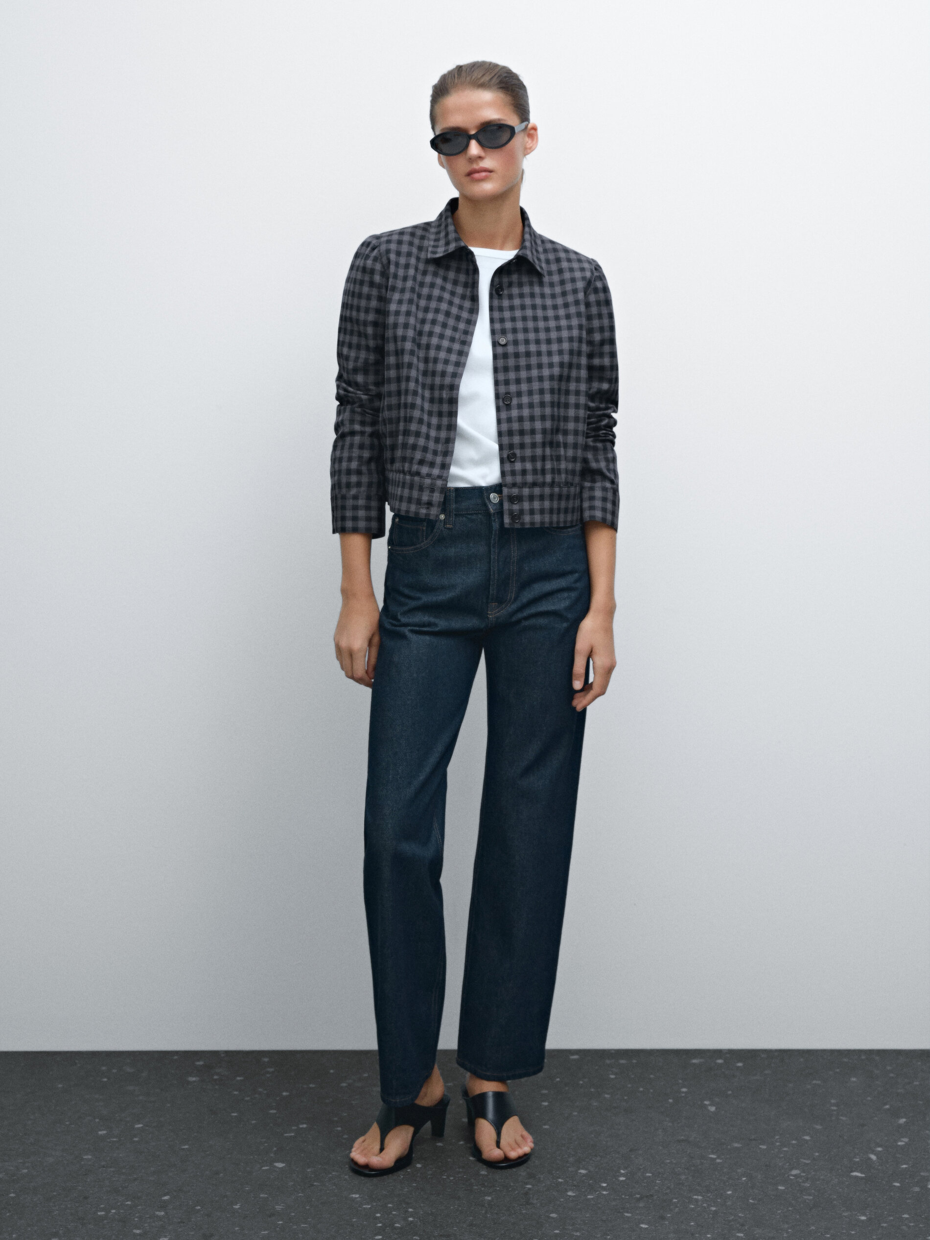 Surchemise Élastiquée À Carreaux - Gris Foncé - M - Massimo Dutti - Femme