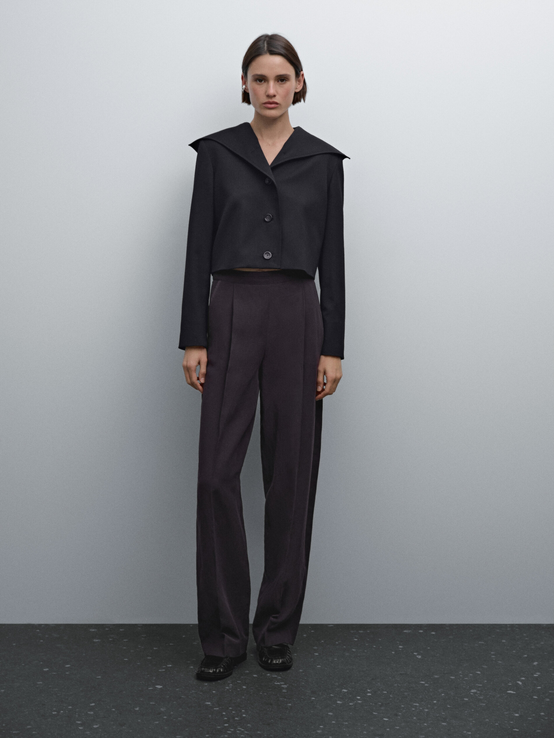Veste À Col Marin En Laine Mélangée - Bleu Marine - 36 - Massimo Dutti - Femme