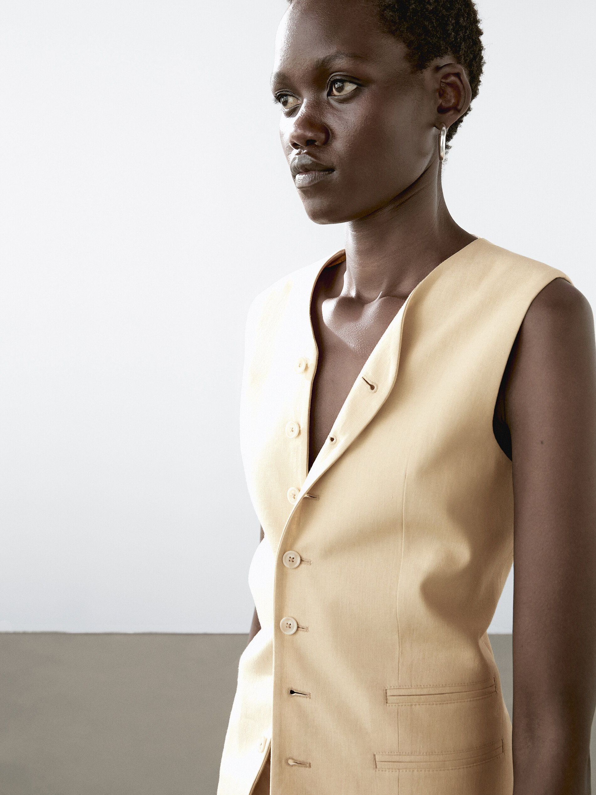 Gilet Tailleur En Lin Mélangé - Beige - M - Massimo Dutti - Femme
