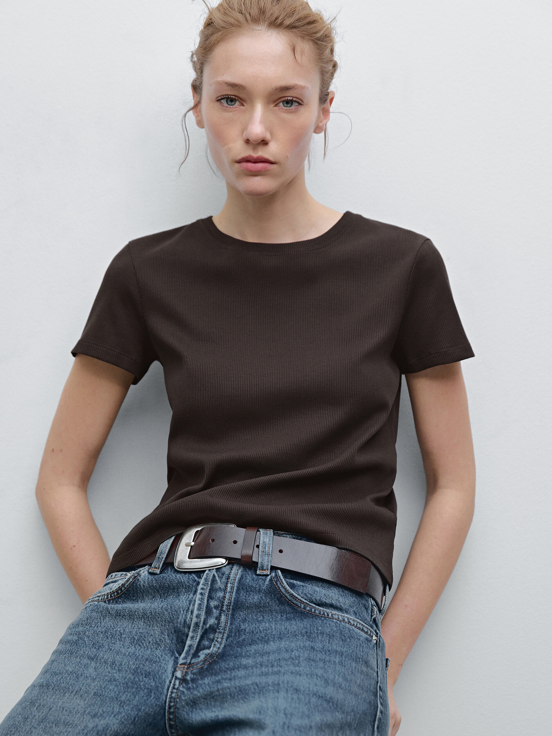 Ceinture En Cuir Avec Boucle - Marron - S / 80cm - Massimo Dutti - Femme