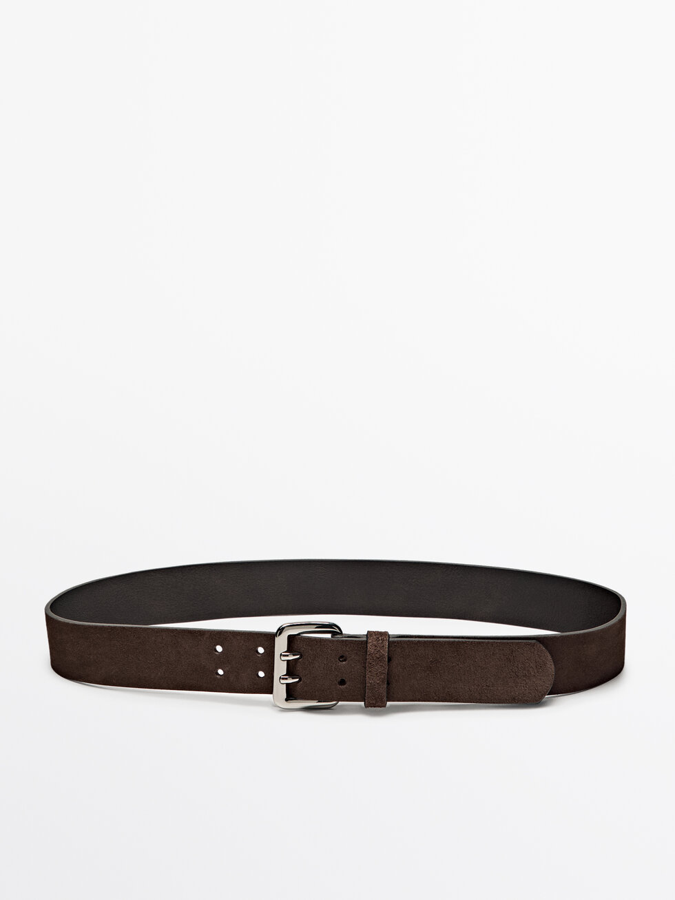 Nubuckleren riem met dubbele gesp
