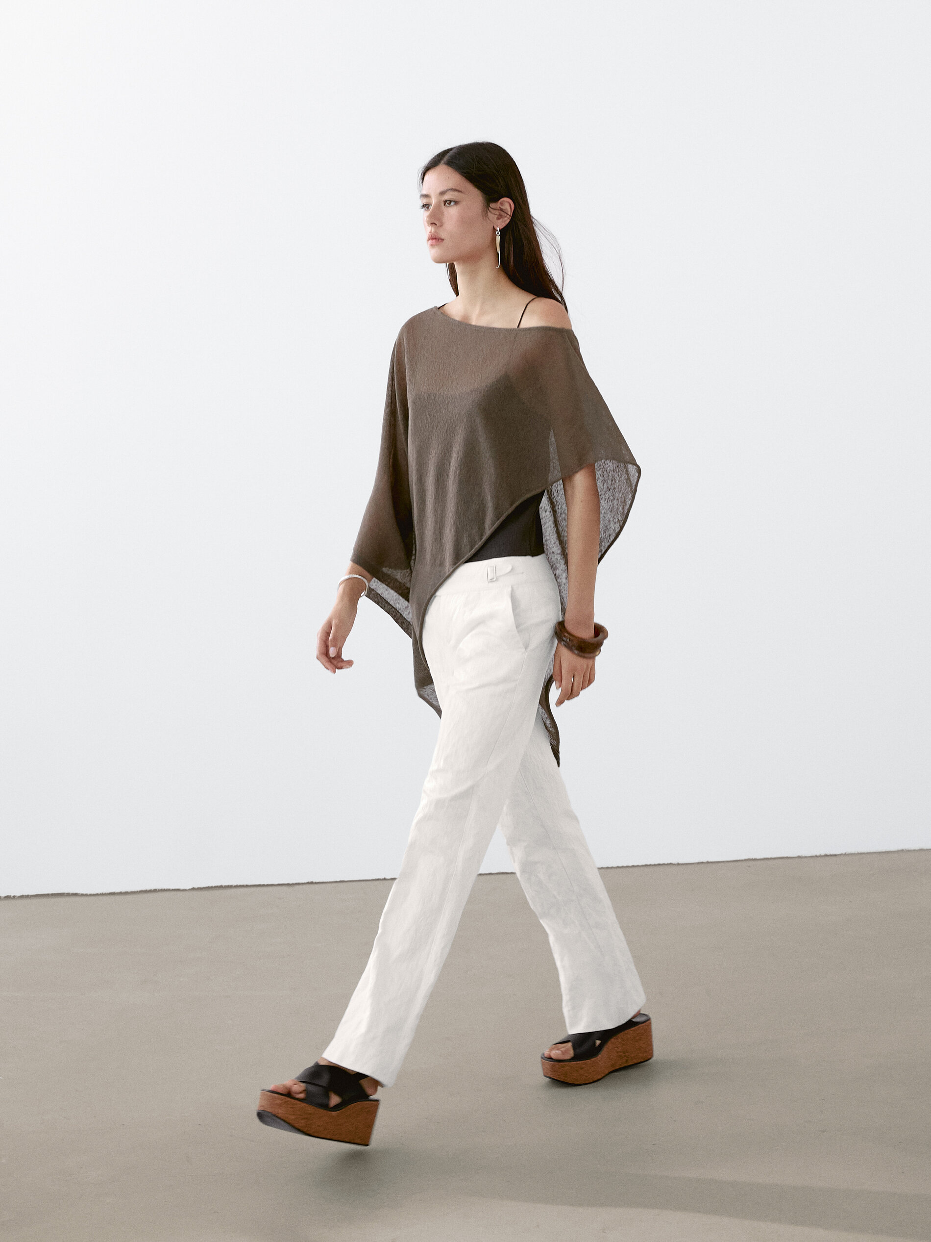 Cape Asymétrique Lin - Olive - M - Massimo Dutti - Femme