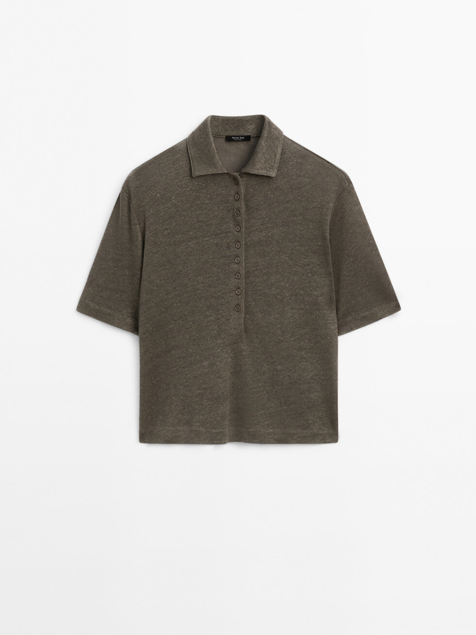 Short sleeve linen knit polo shirt
