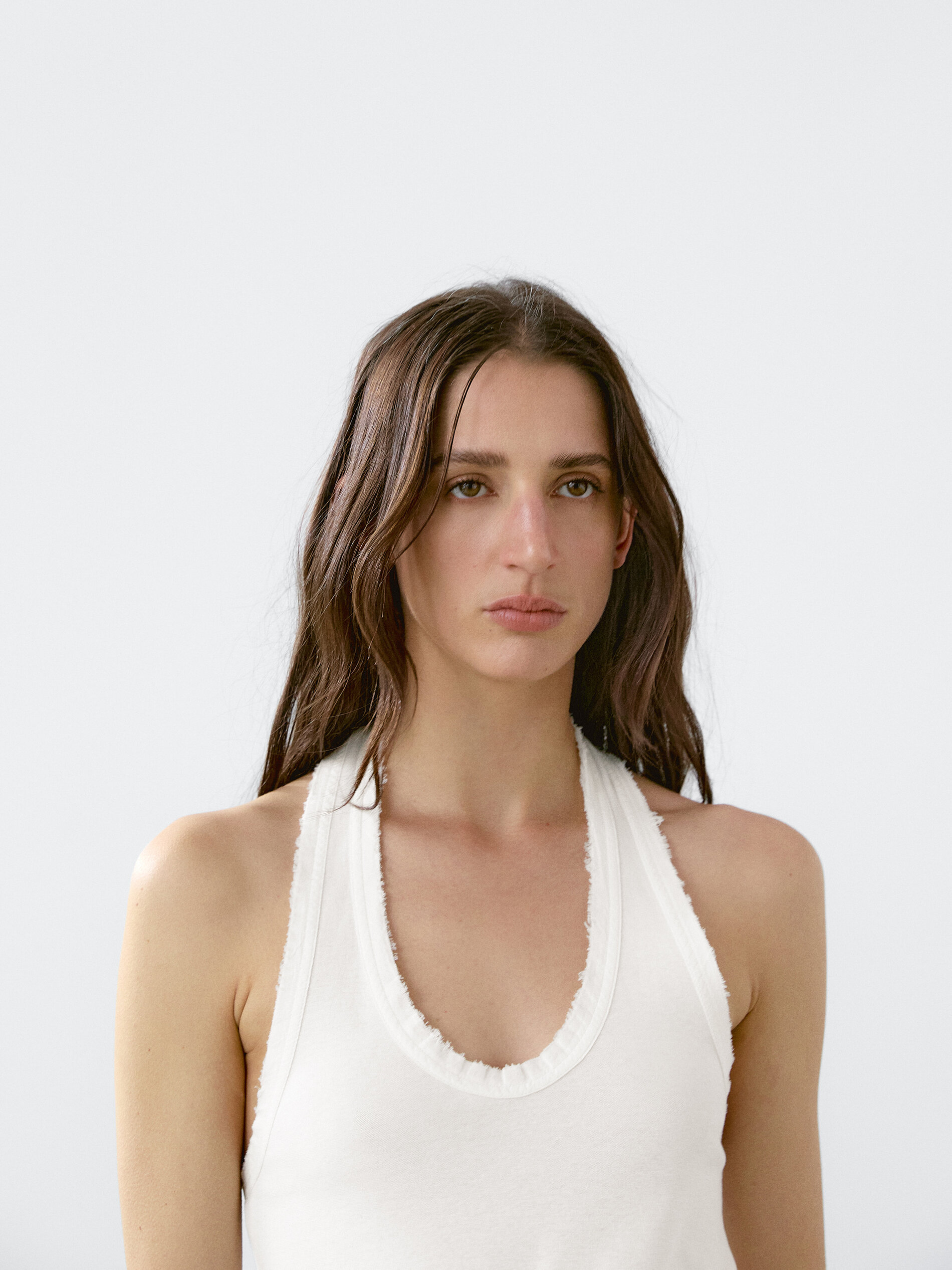 Top Slim À Encolure Américaine Effiloché - Cru - Xl - Massimo Dutti - Femme