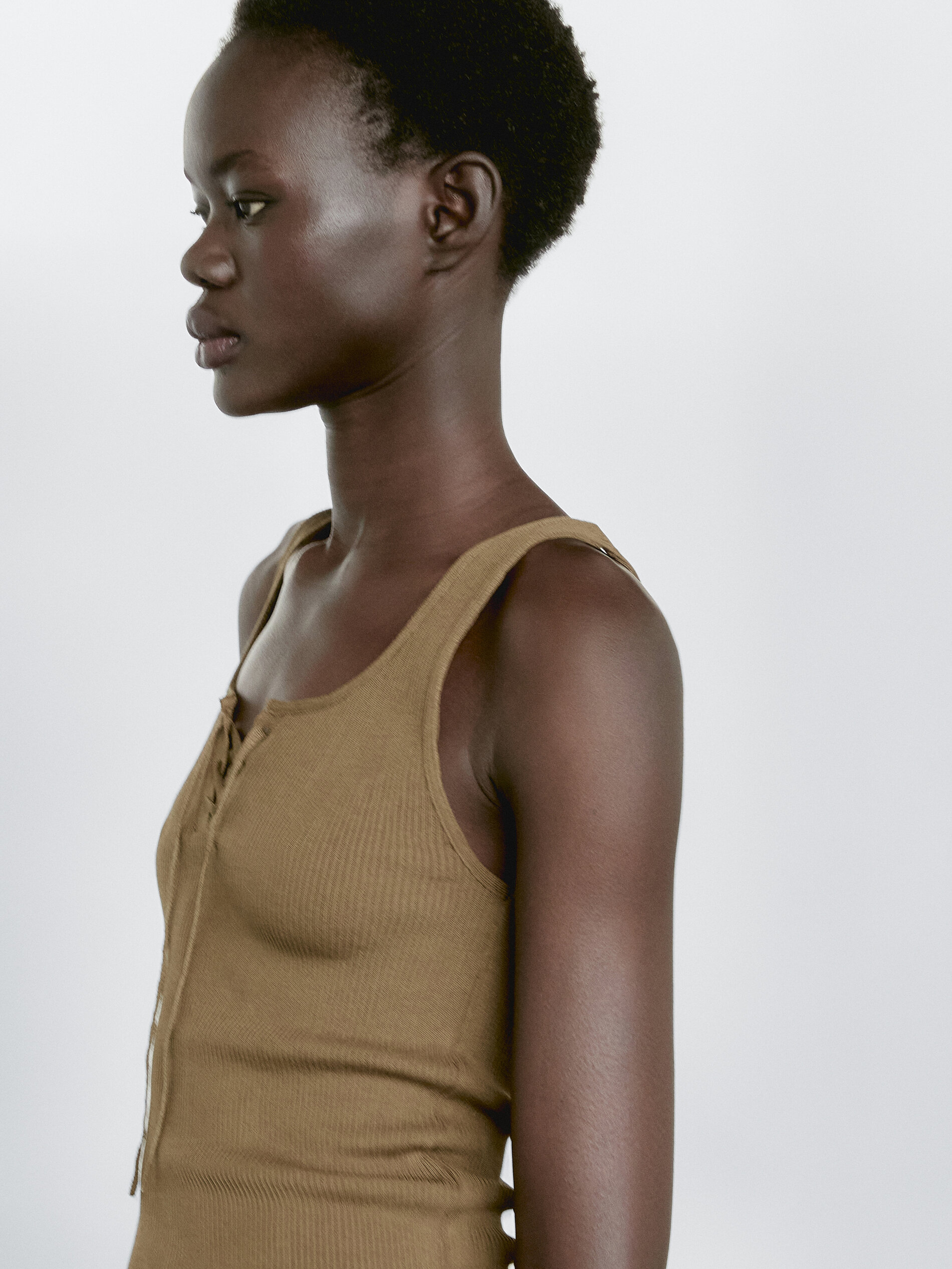 Top En Maille Côtelée Avec Nœud - Vert Délavé - S - Massimo Dutti - Femme