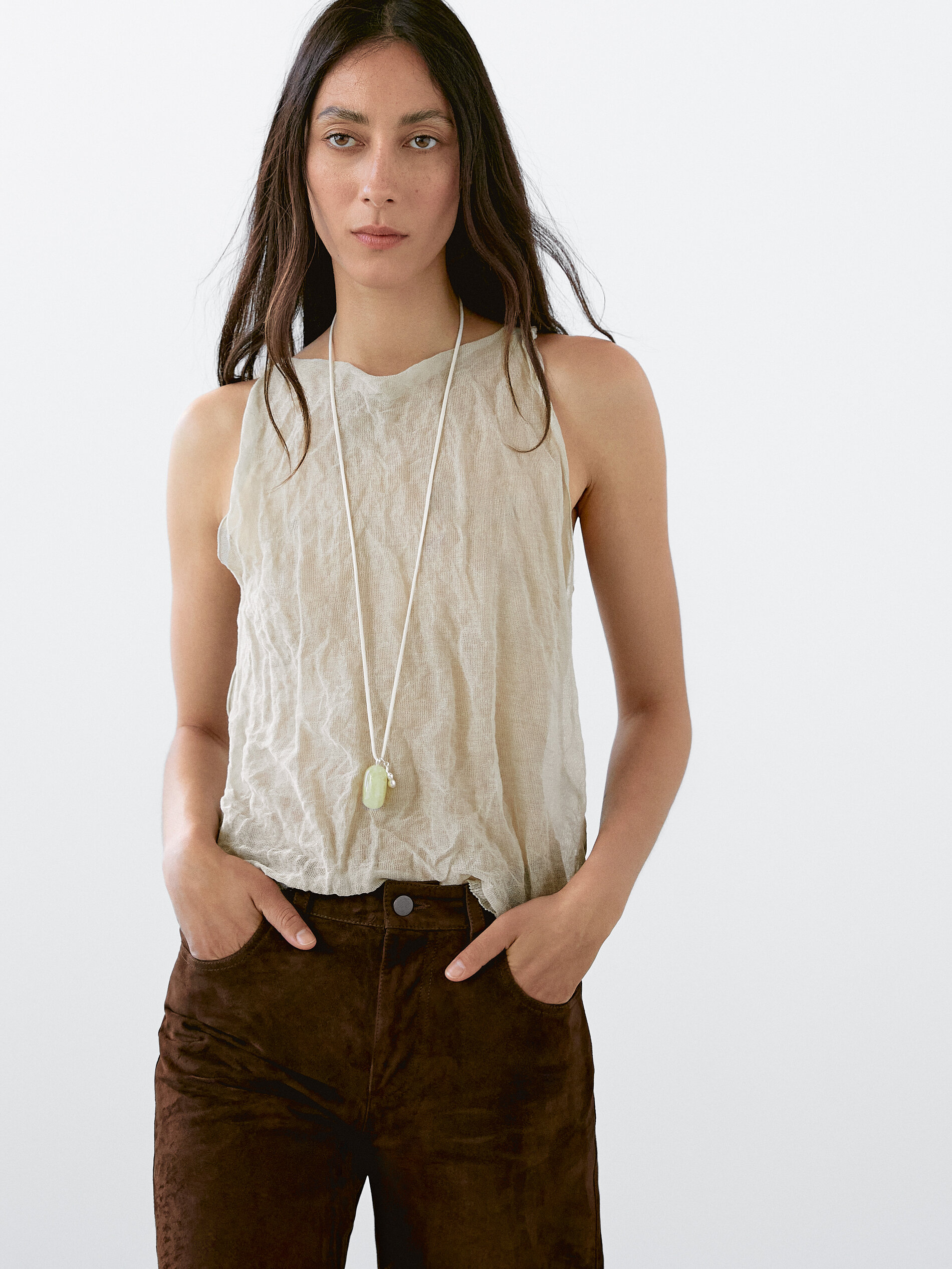 Top Encolure Américaine Effet Froissé - Pierre - M - Massimo Dutti - Femme