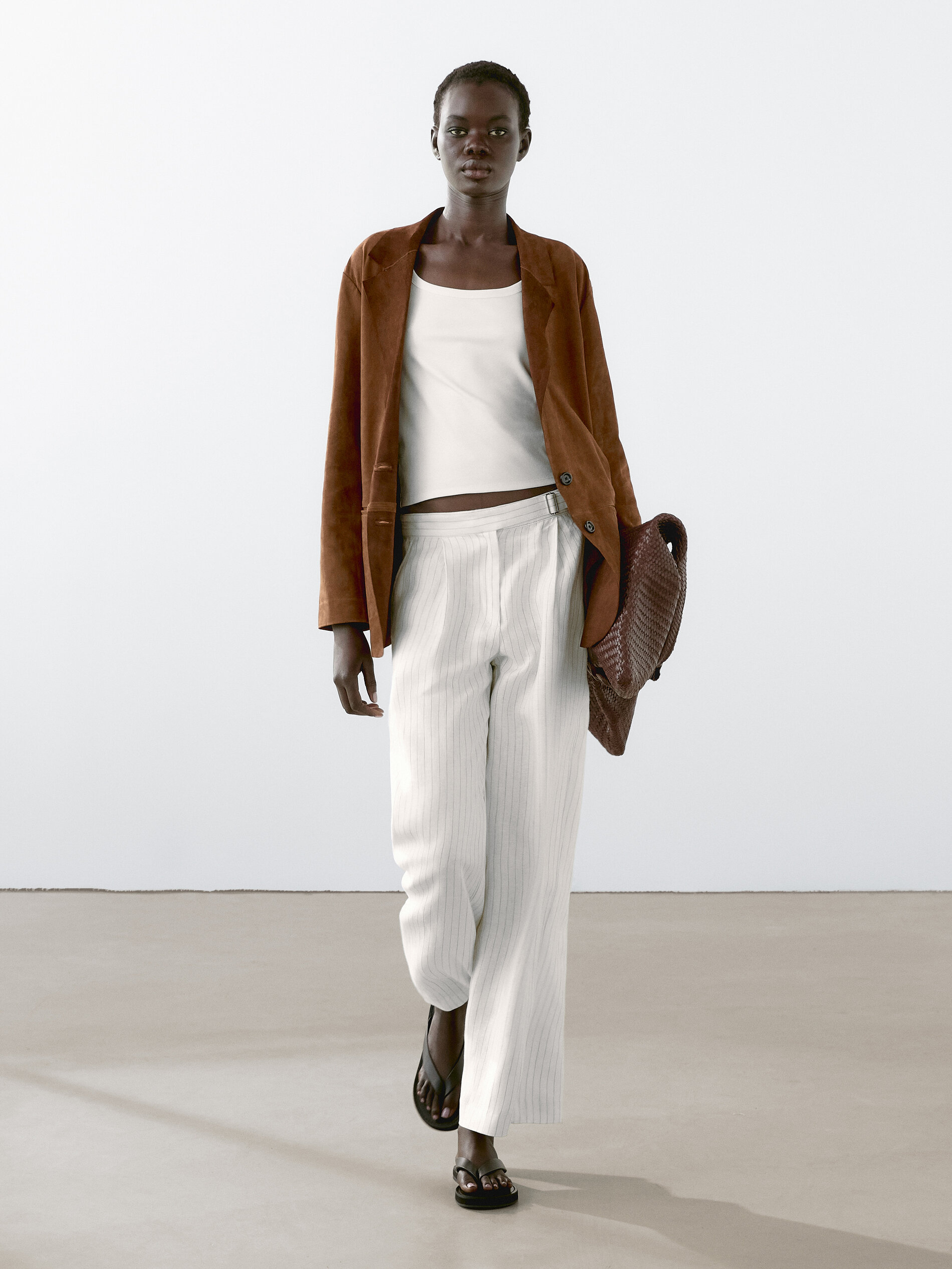 Cotton Blend Tank Top - Branco - Xs - Massimo Dutti - Mulher