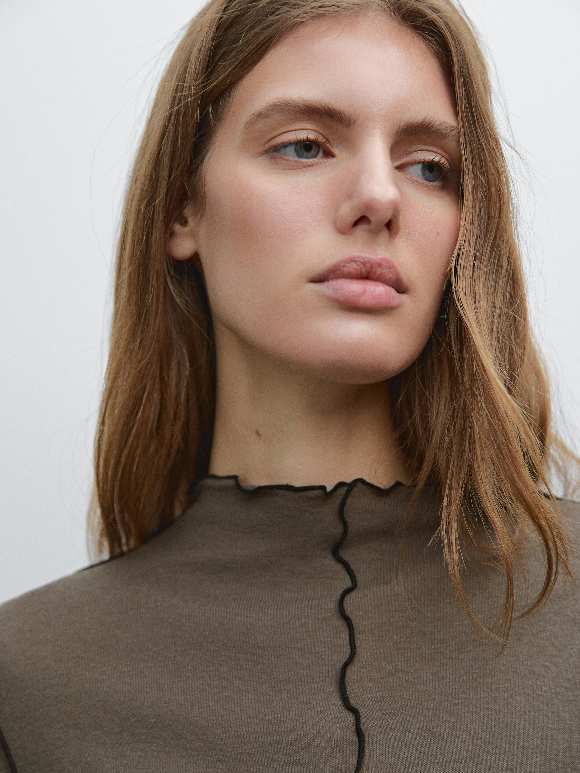 T-Shirt Avec Coutures Apparentes - Brun Vigoré - S - Massimo Dutti - Femme