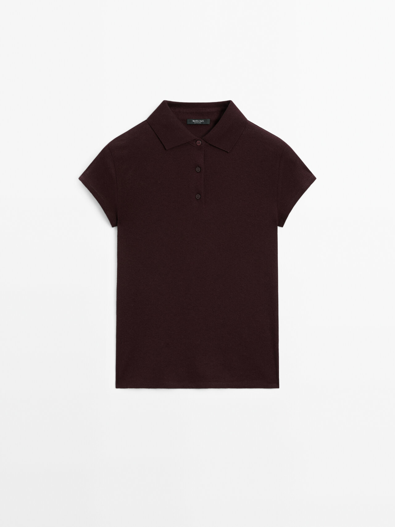 Massimo Dutti - Dame - Kortærmet Poloshirt I Strik - Bordeaux - M
