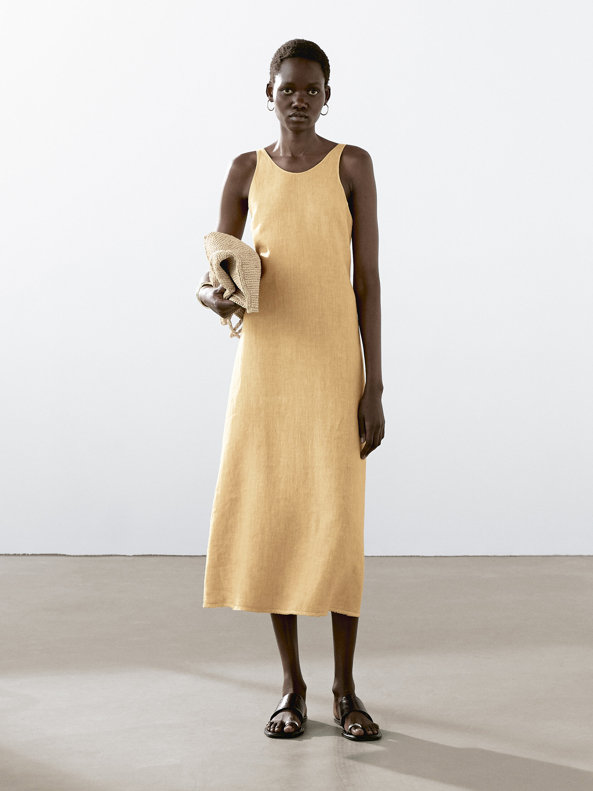 Midi Halter Dress 100% Linen - Giallo - 34 (It 38) - Massimo Dutti - Femminile
