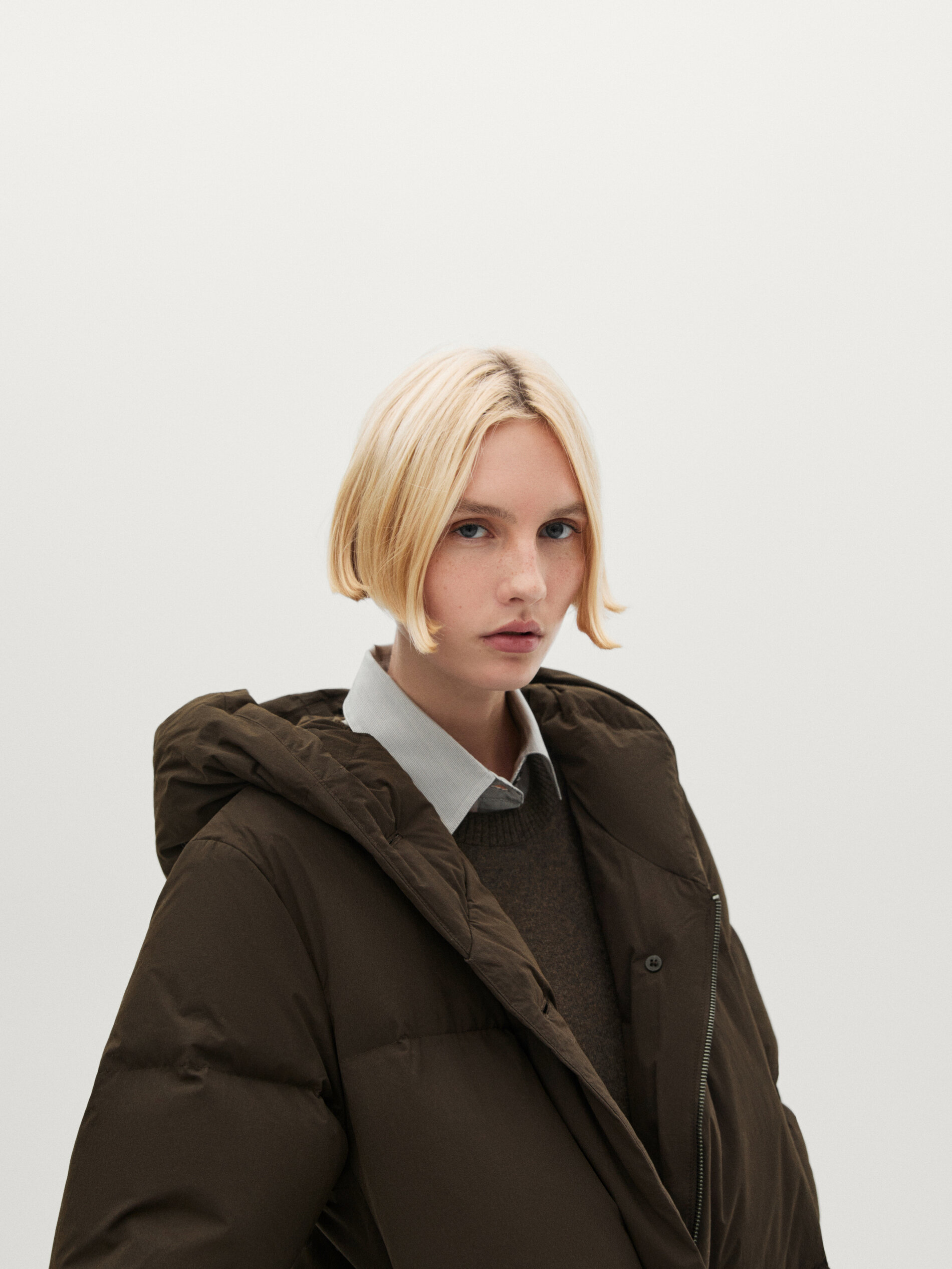 Doudoune À Capuche - Kaki - M - Massimo Dutti - Femme