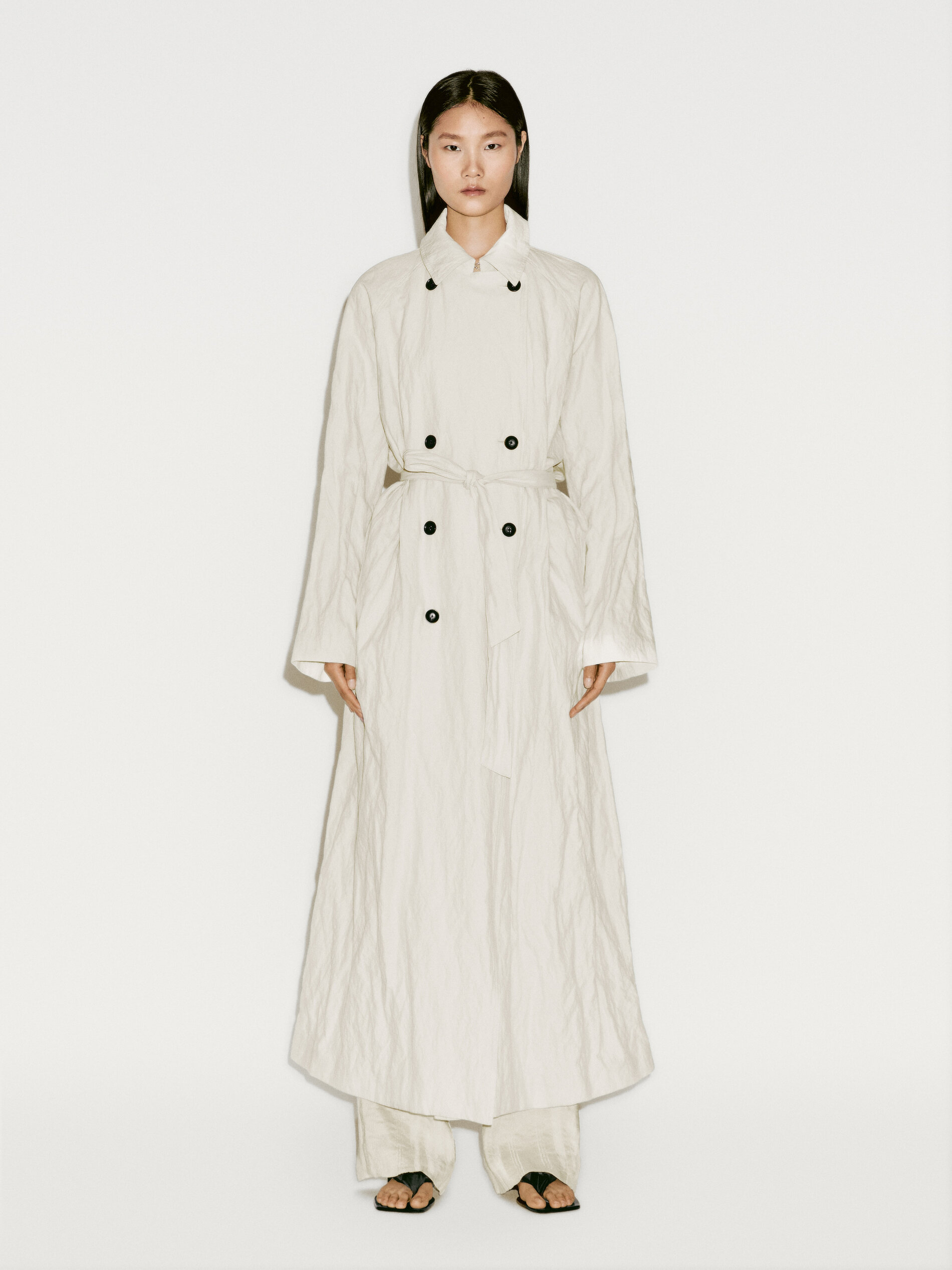 Trench Long Bouffant En Coton Mélangé - Limited Edition - Cru - S - Massimo Dutti - Femme