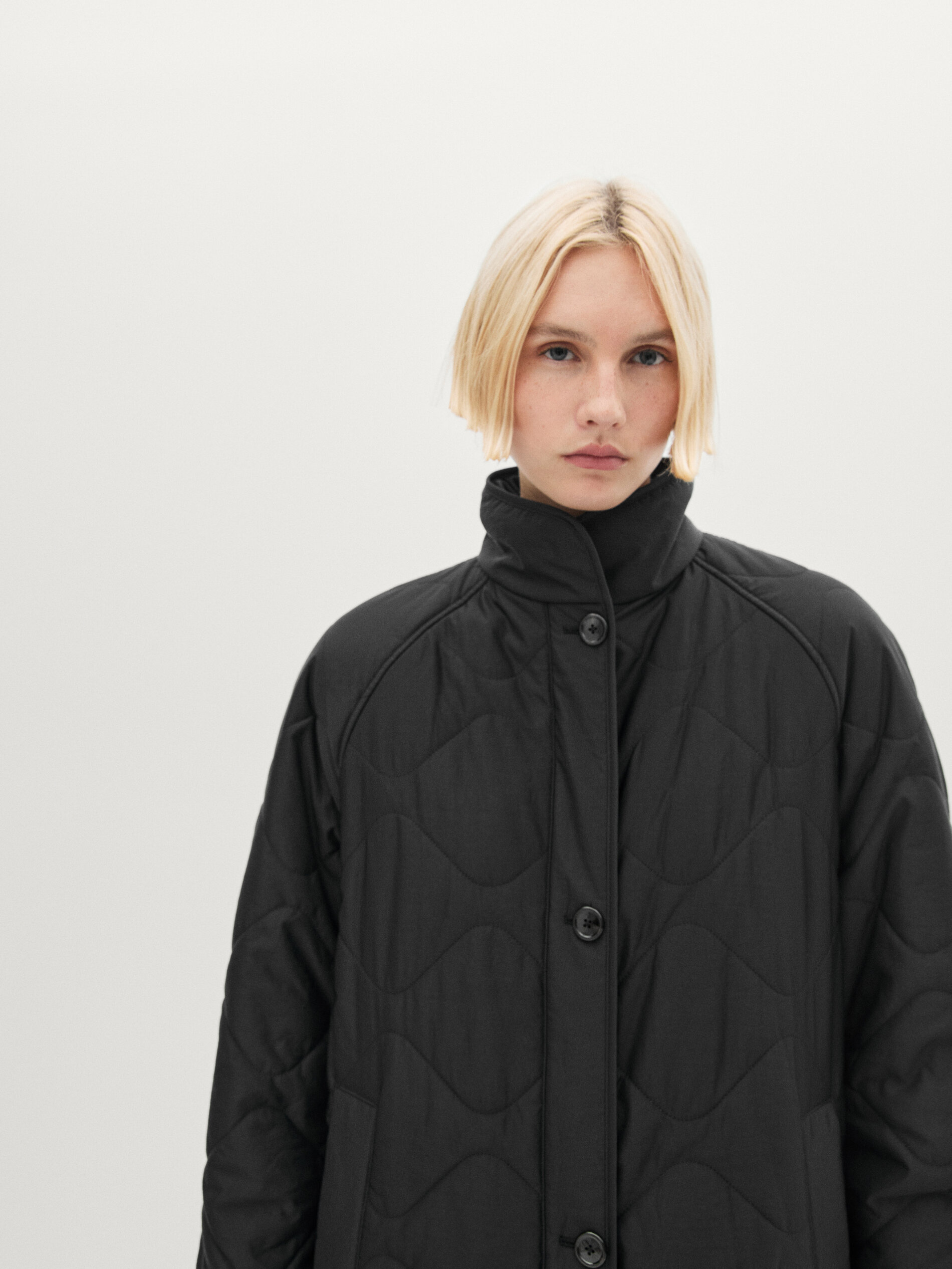 Manteau À Matelassage Losangé - Noir - L - Massimo Dutti - Femme