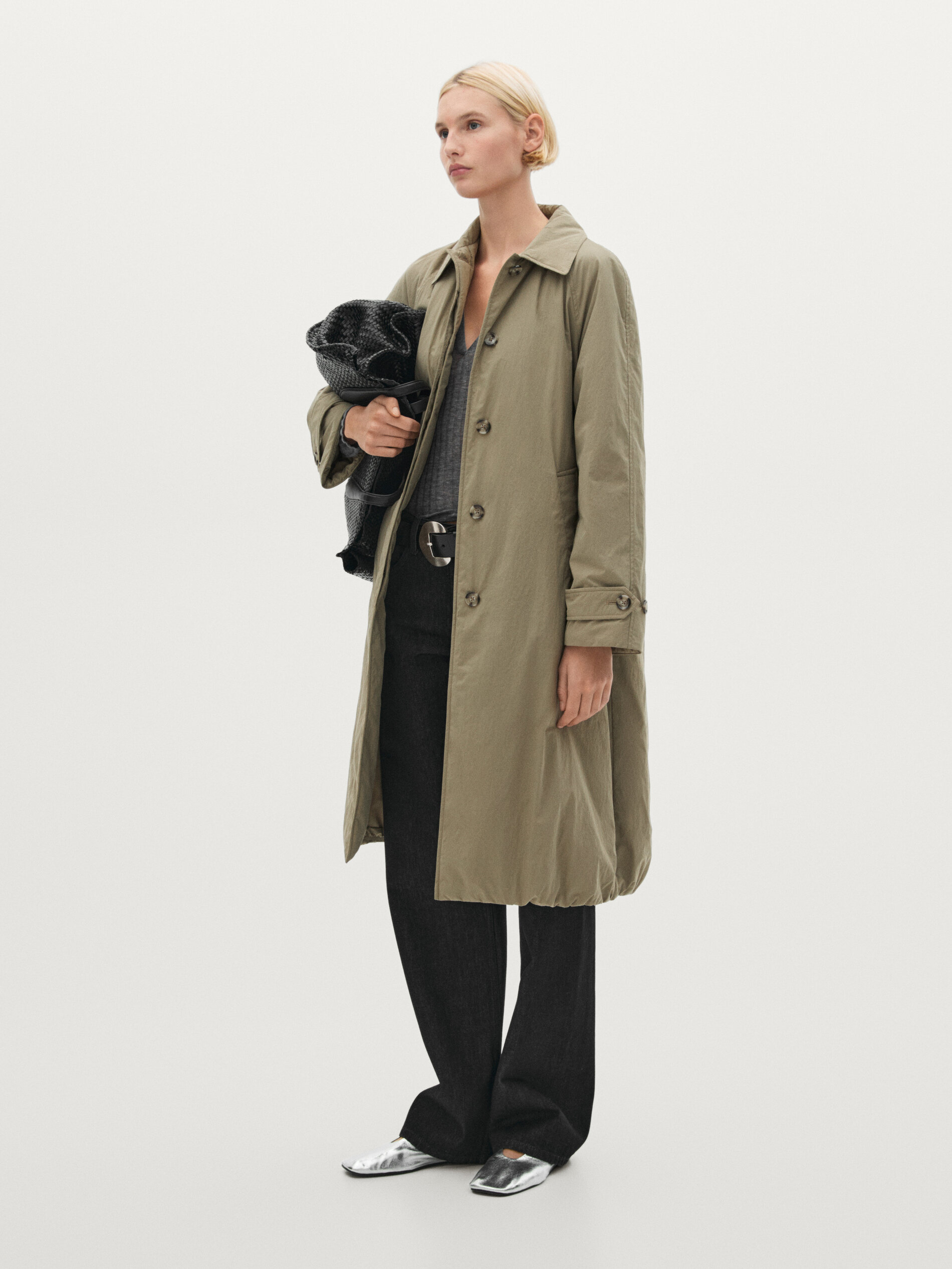 Trench Long Légèrement Matelassé - Beige - S - Massimo Dutti - Femme