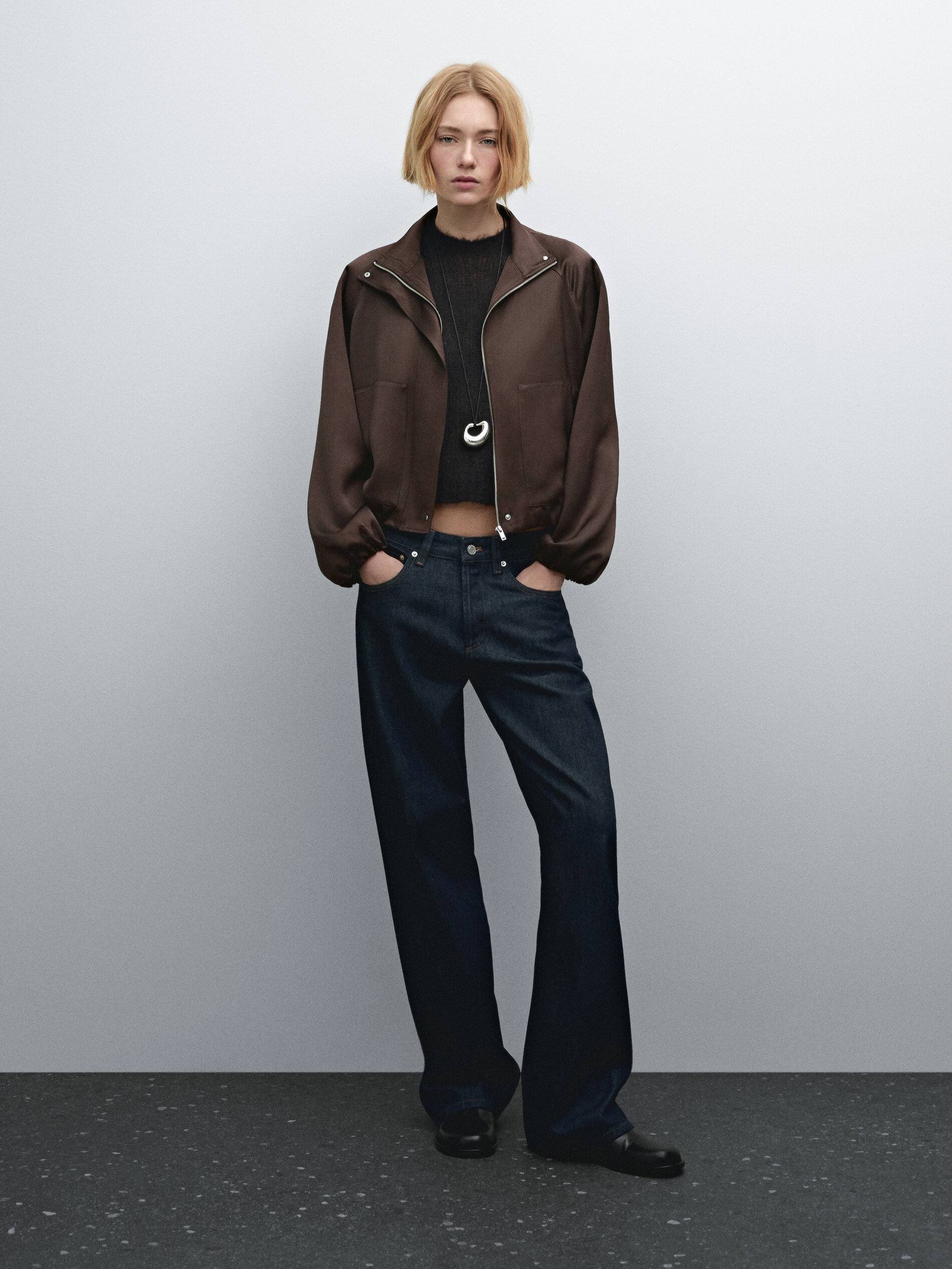 Veste Bomber Satinée Et Froncée - Bordeaux - L - Massimo Dutti - Femme