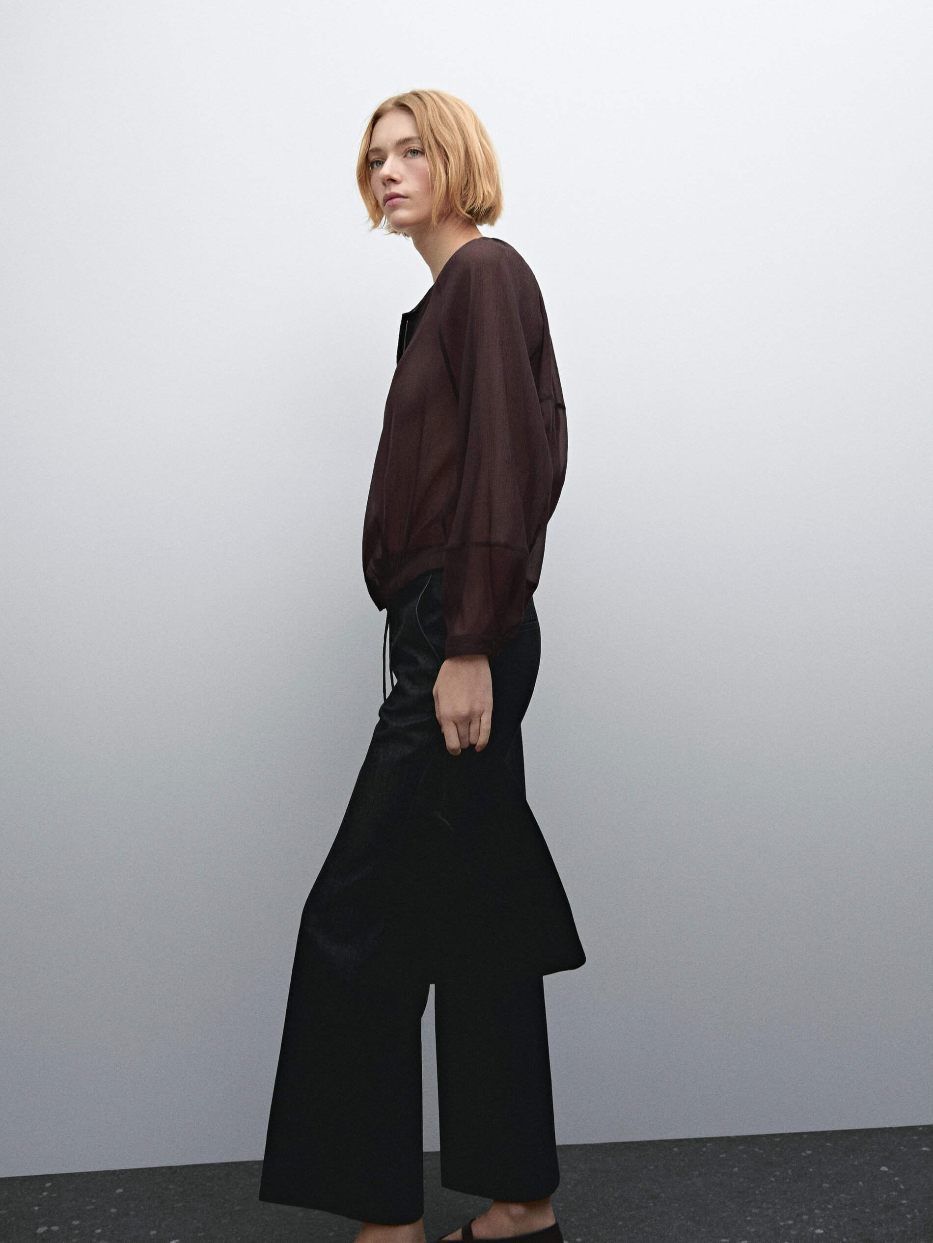 Veste Bomber Fluide Semi-Transparente - Rouge Vin - S - Massimo Dutti - Femme