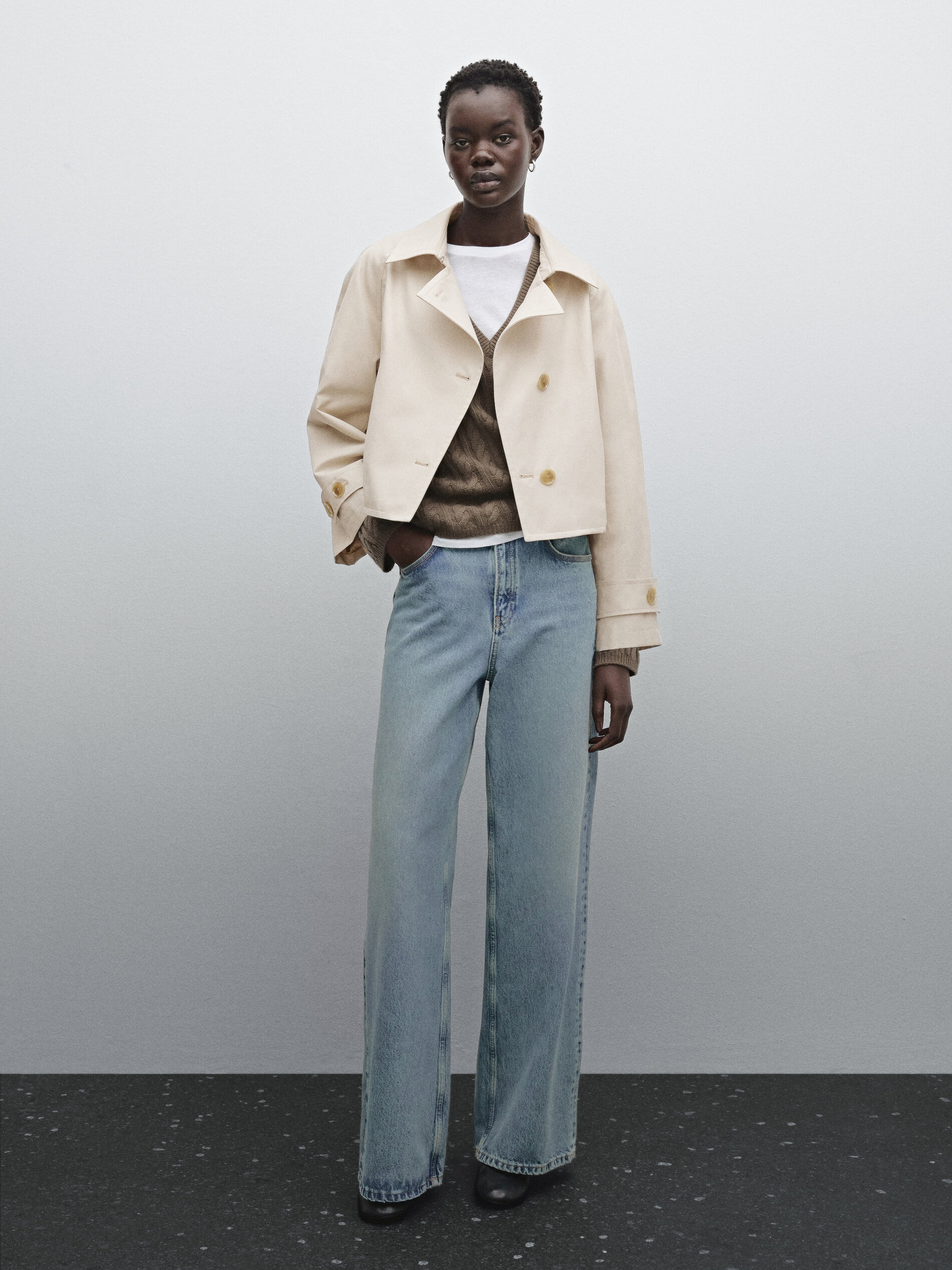 Trench Court En Coton Mélangé - Beige - Xs - Massimo Dutti - Femme