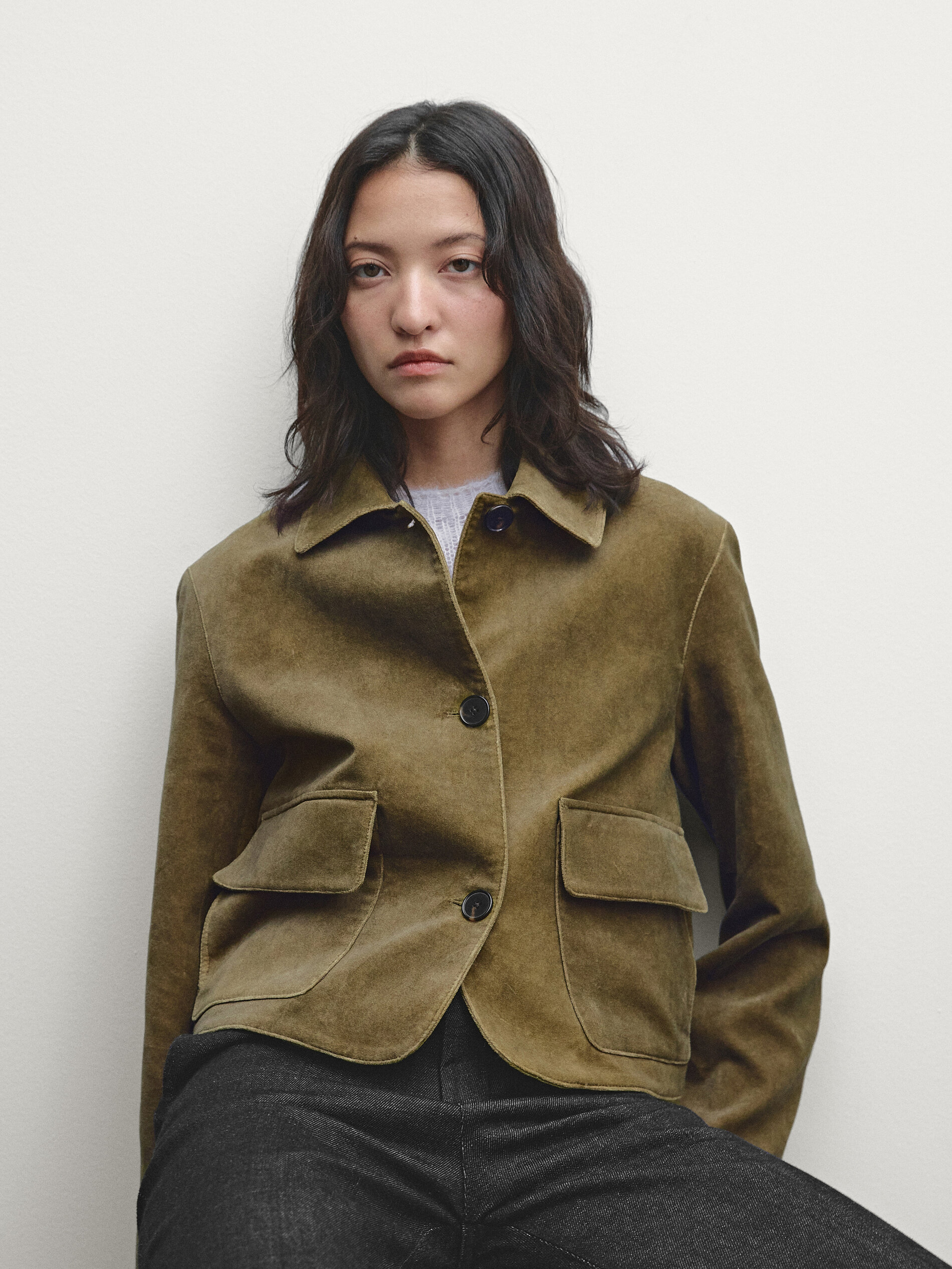 Veste En Velours 100 % Coton - Vert - M - Massimo Dutti - Femme