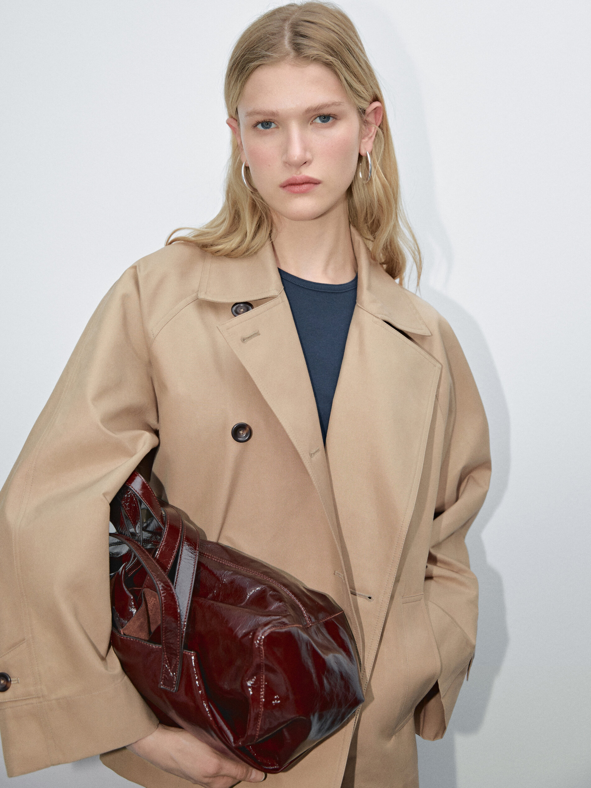 Trench Cape Courte Déperlant - Camel - M - Massimo Dutti - Femme