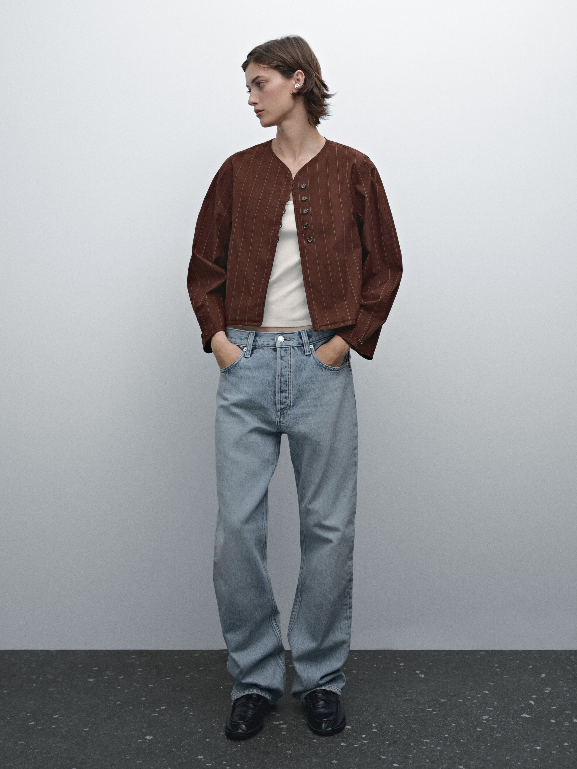 Veste À Rayures Avec Boutons - Bordeaux - L - Massimo Dutti - Femme