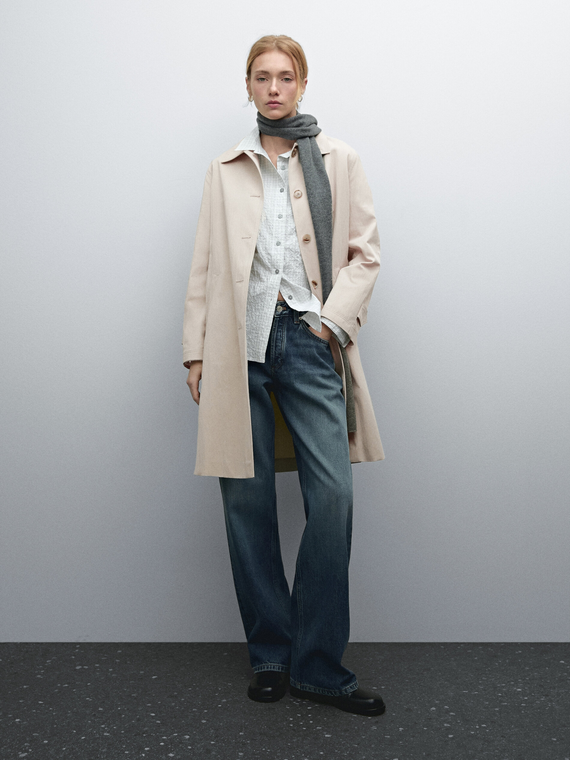 Manteau Léger Boutonné En Coton Mélangé - Cru - L - Massimo Dutti - Femme