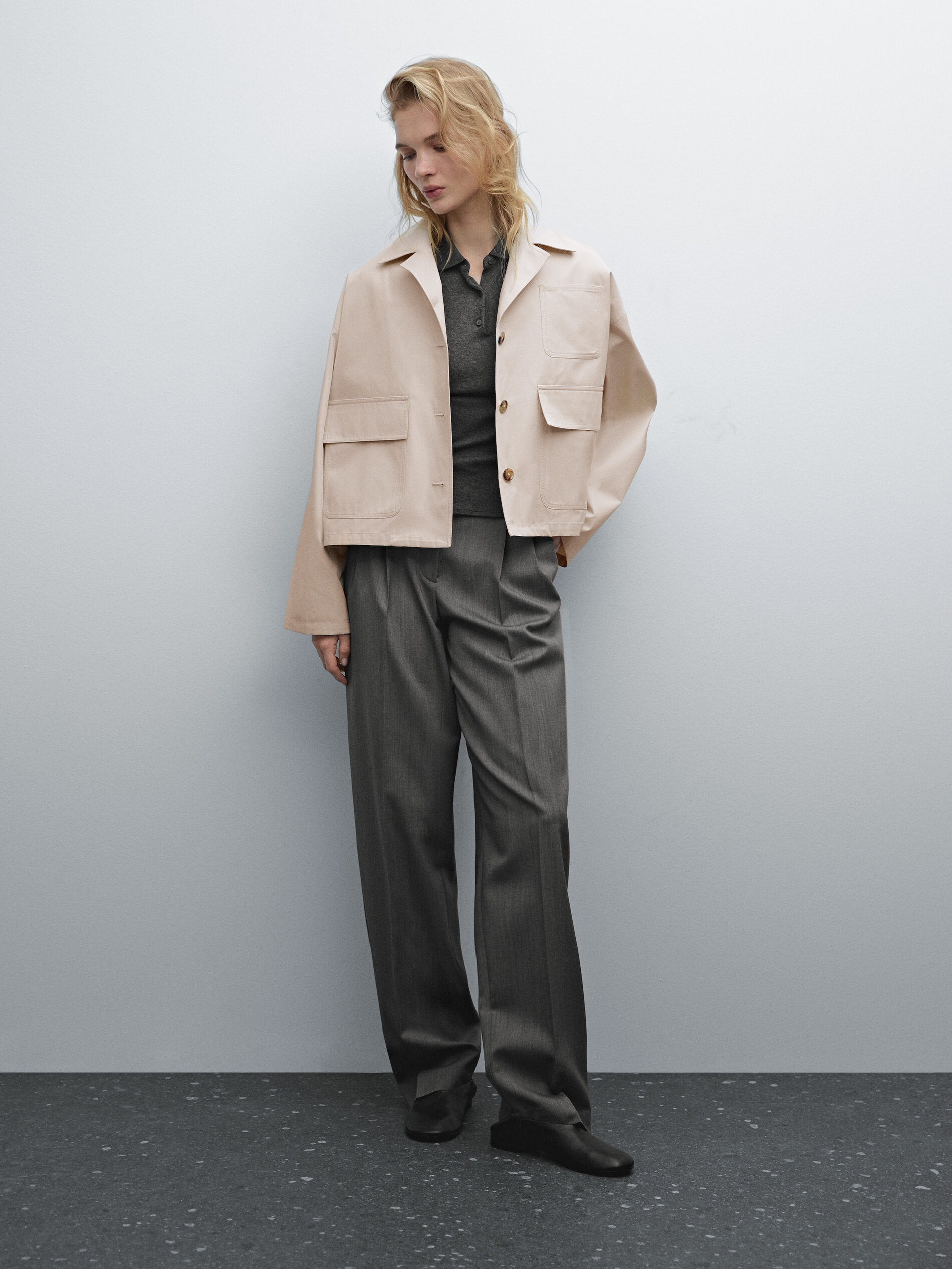 Veste Cape Déperlante Coton - Pierre - Xs - Massimo Dutti - Femme