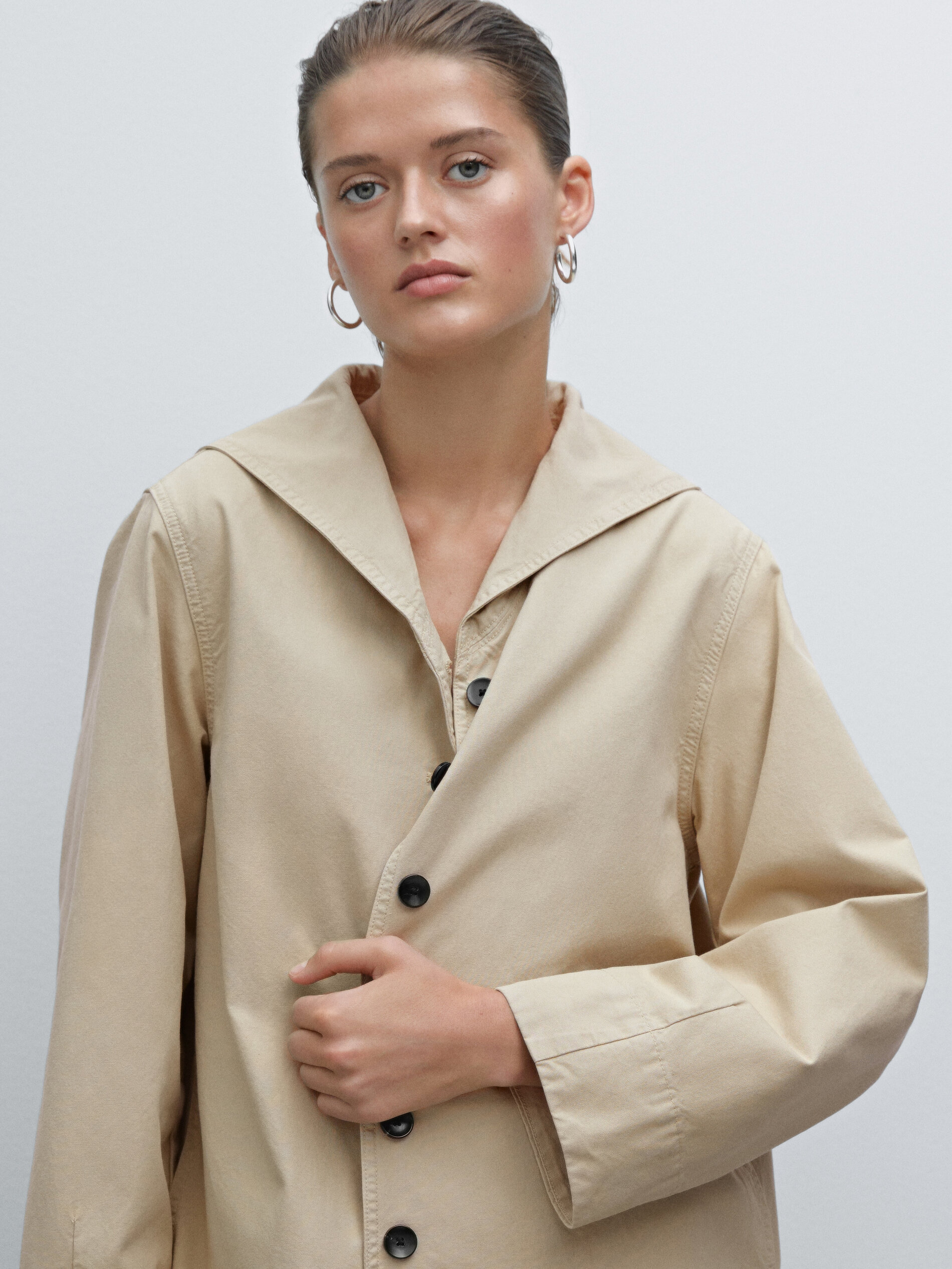 Trench À Col Marin 100 % Coton - Sable - S - Massimo Dutti - Femme