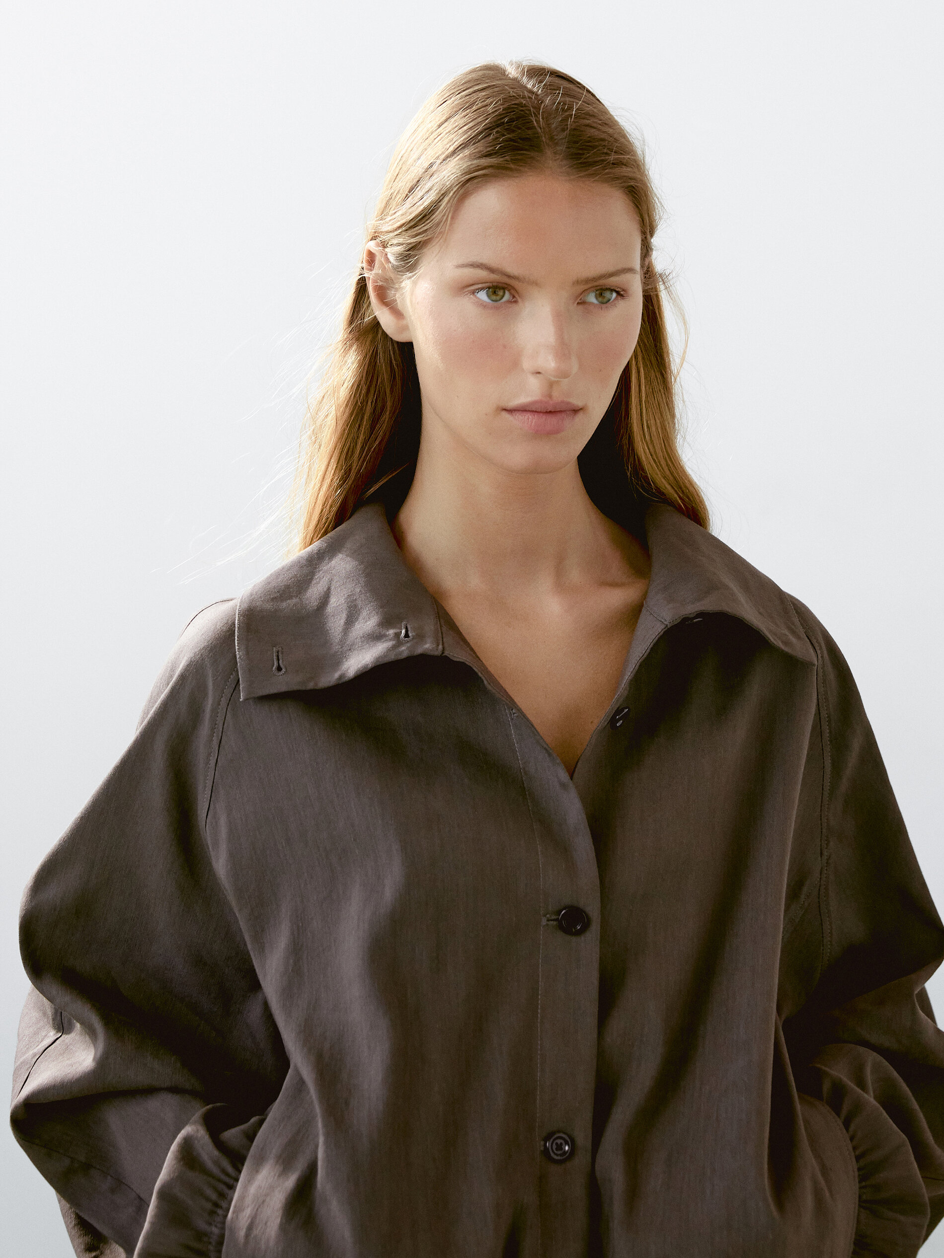 Veste Bomber En Lin Mélangé - Chocolat - L - Massimo Dutti - Femme