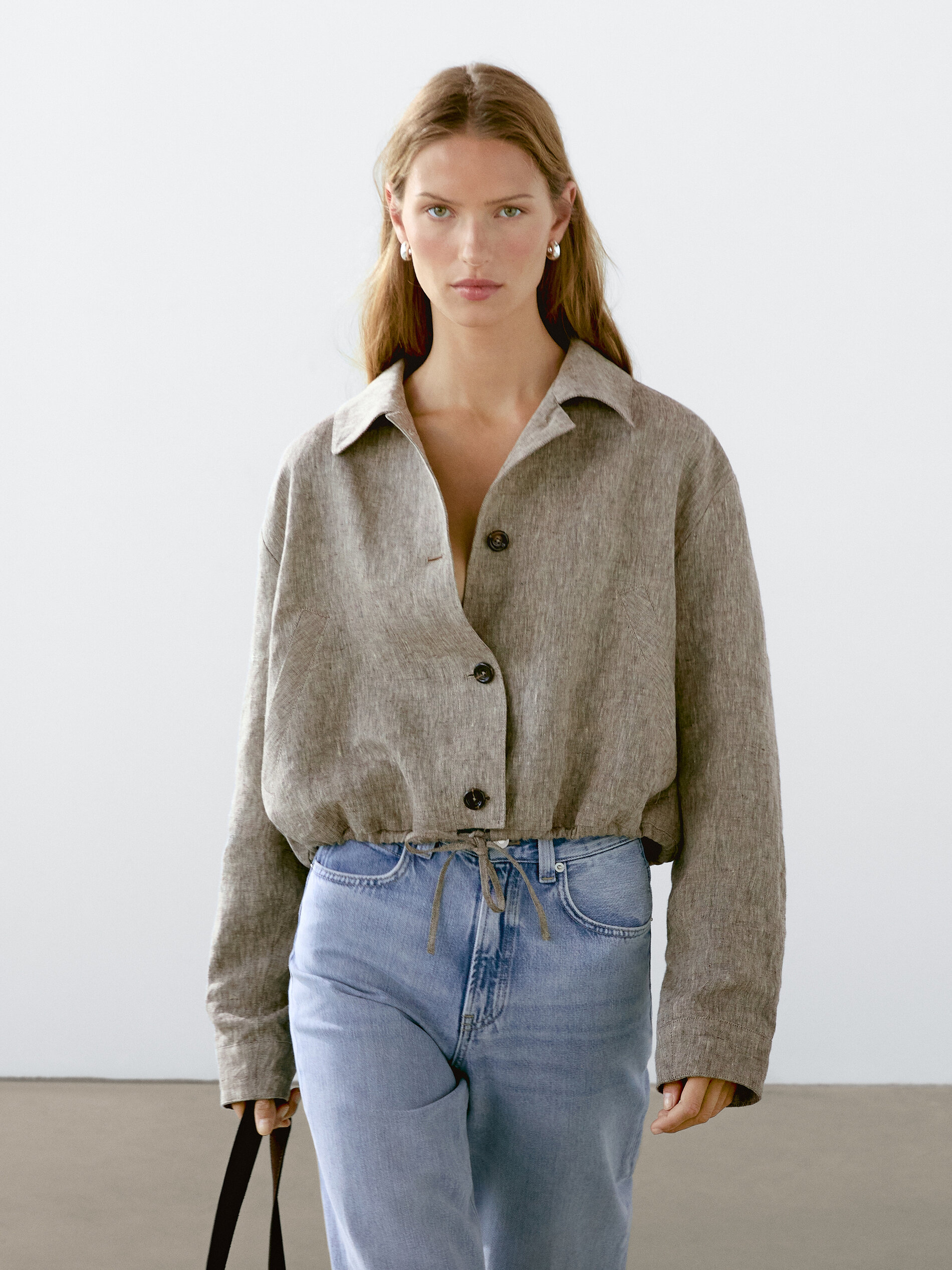 Veste Bomber 100 % Lin - Gris - M - Massimo Dutti - Femme