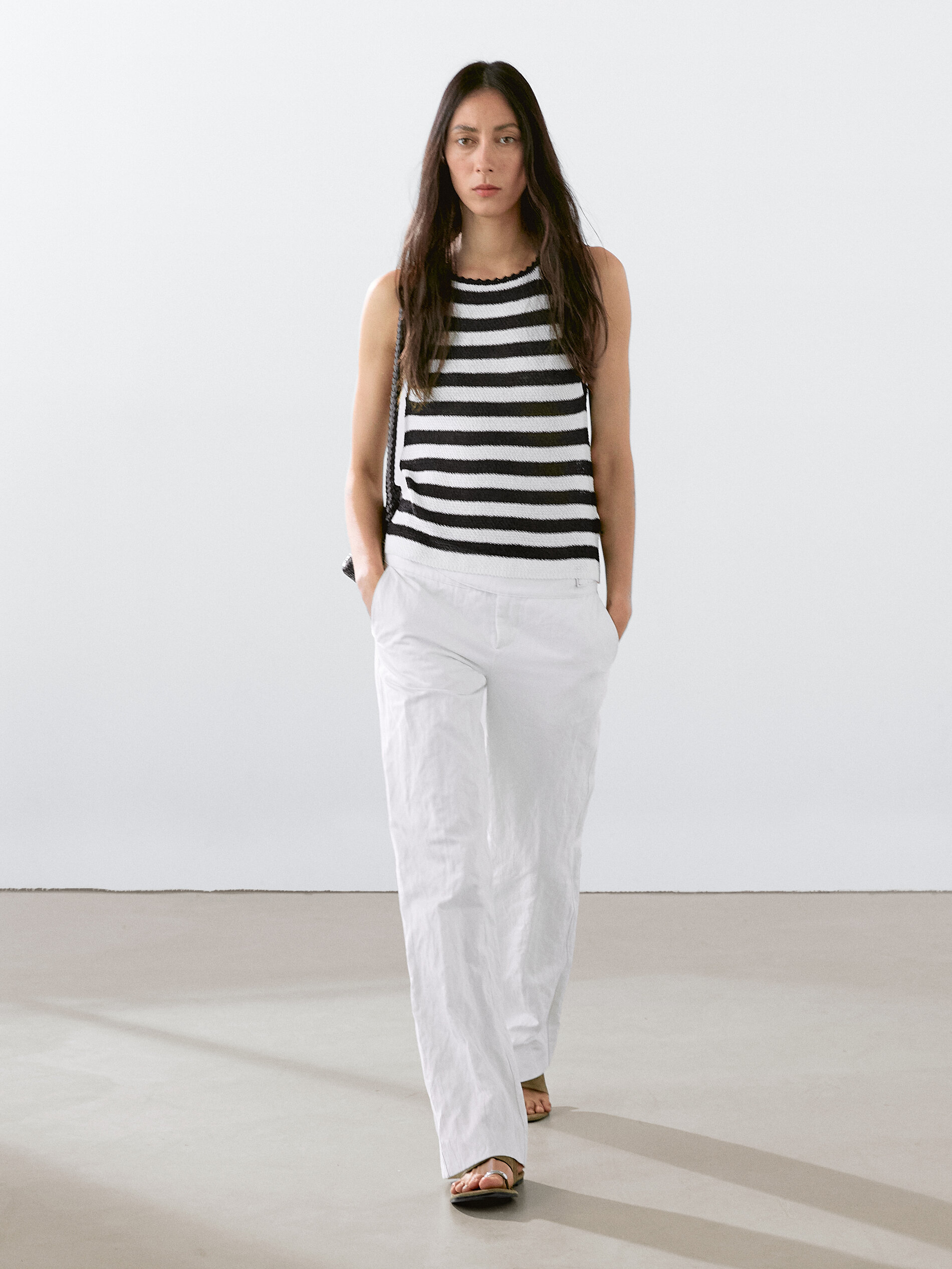 Top En Maille À Rayures Et Liserés Contrastants - Noir - M - Massimo Dutti - Femme