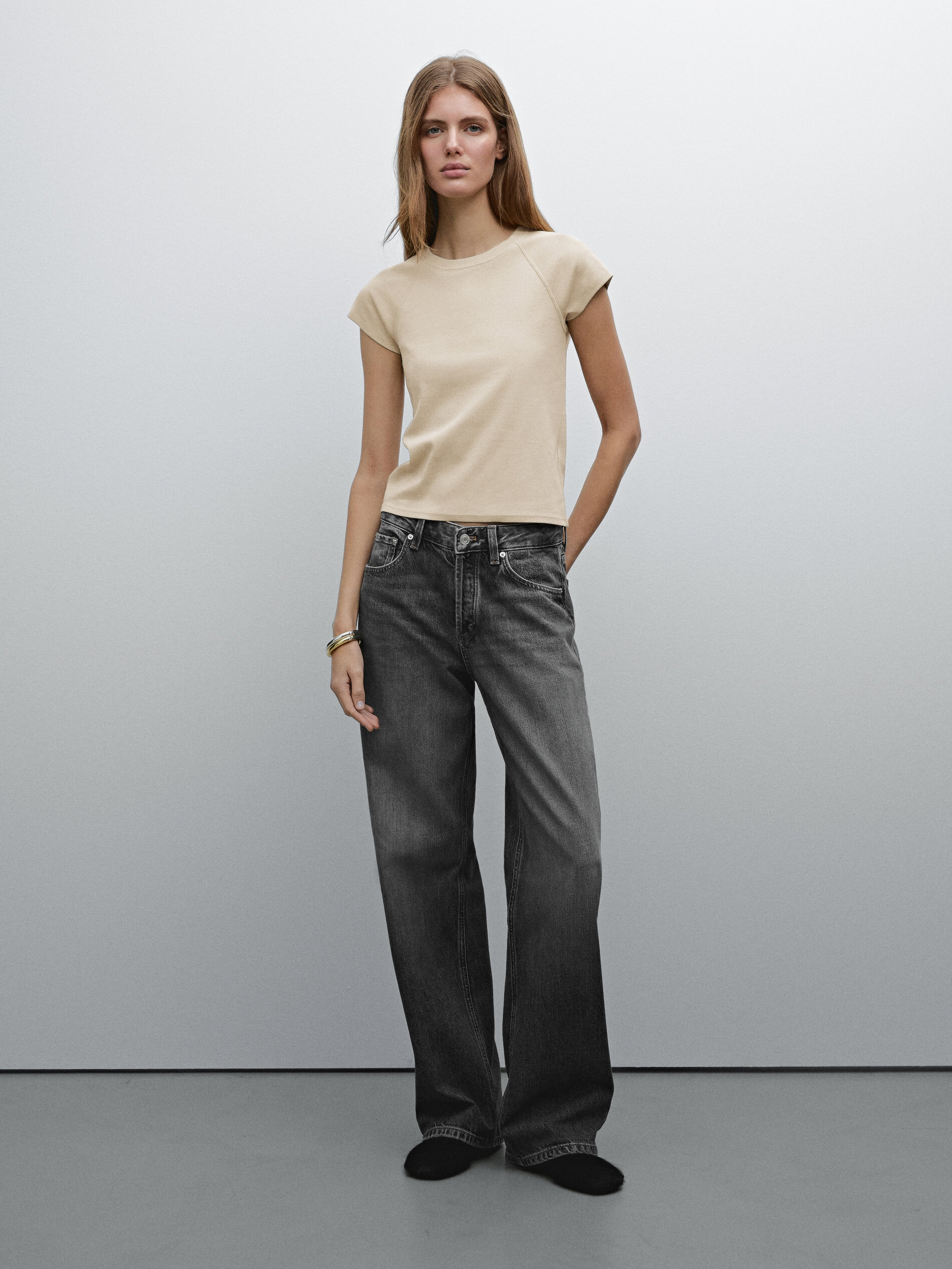 T-Shirt Slim Manches Raglan Coton - Pierre - Xs - Massimo Dutti - Femme