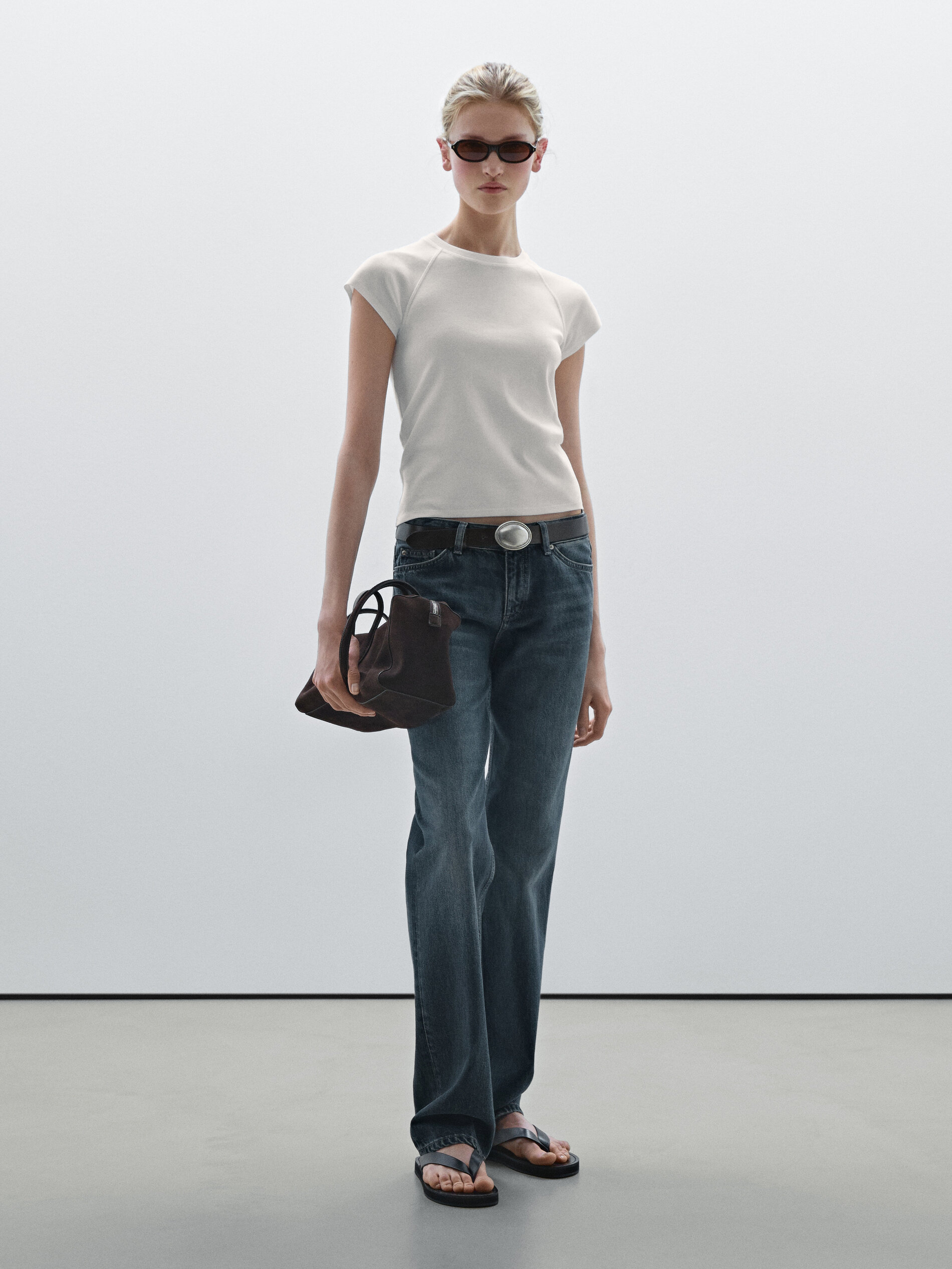 T-Shirt Ajusté 100 % Coton À Manches Raglan - Blanc - Xs - Massimo Dutti - Femme