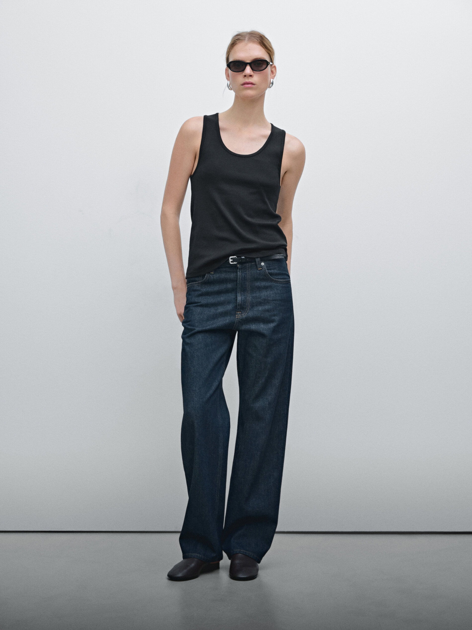 Débardeur Bretelles Larges 100 % Coton - Noir - Xs - Massimo Dutti - Femme