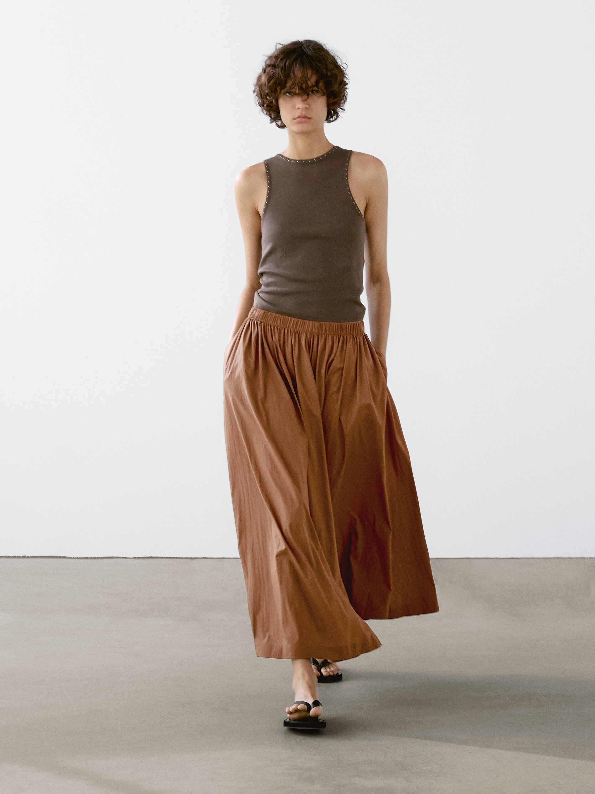 Top Slim À Clous - Marron Taupe - L - Massimo Dutti - Femme
